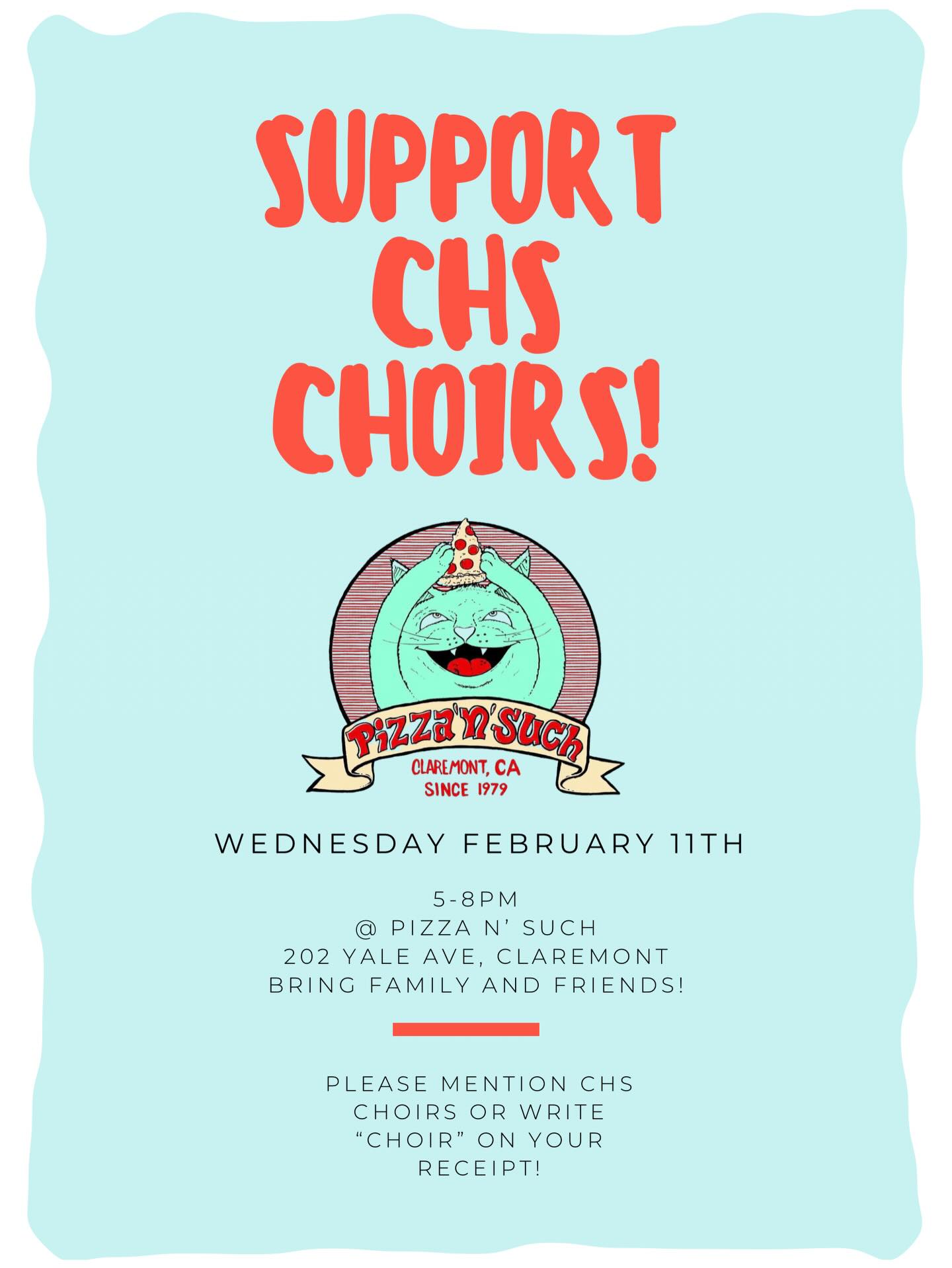 come support us at pizza n such on wednesday february 11th from 5-8pm!! see you there 🍕🎶