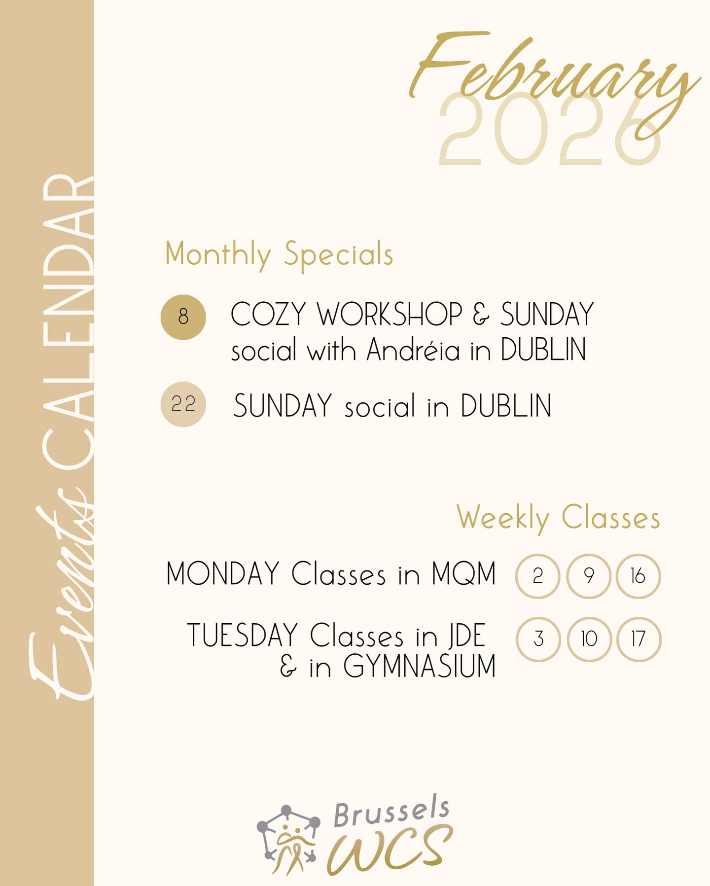 Dear fellow dancers faburary awaits with Andreia’s Cozy Workshop on the 8th and a sunday social the 22nd. Looking forward to dance with you!❤️🔥
❗️Be aware that there are no courses on 23rd and 24th though❗️#brusselswestcoastswing