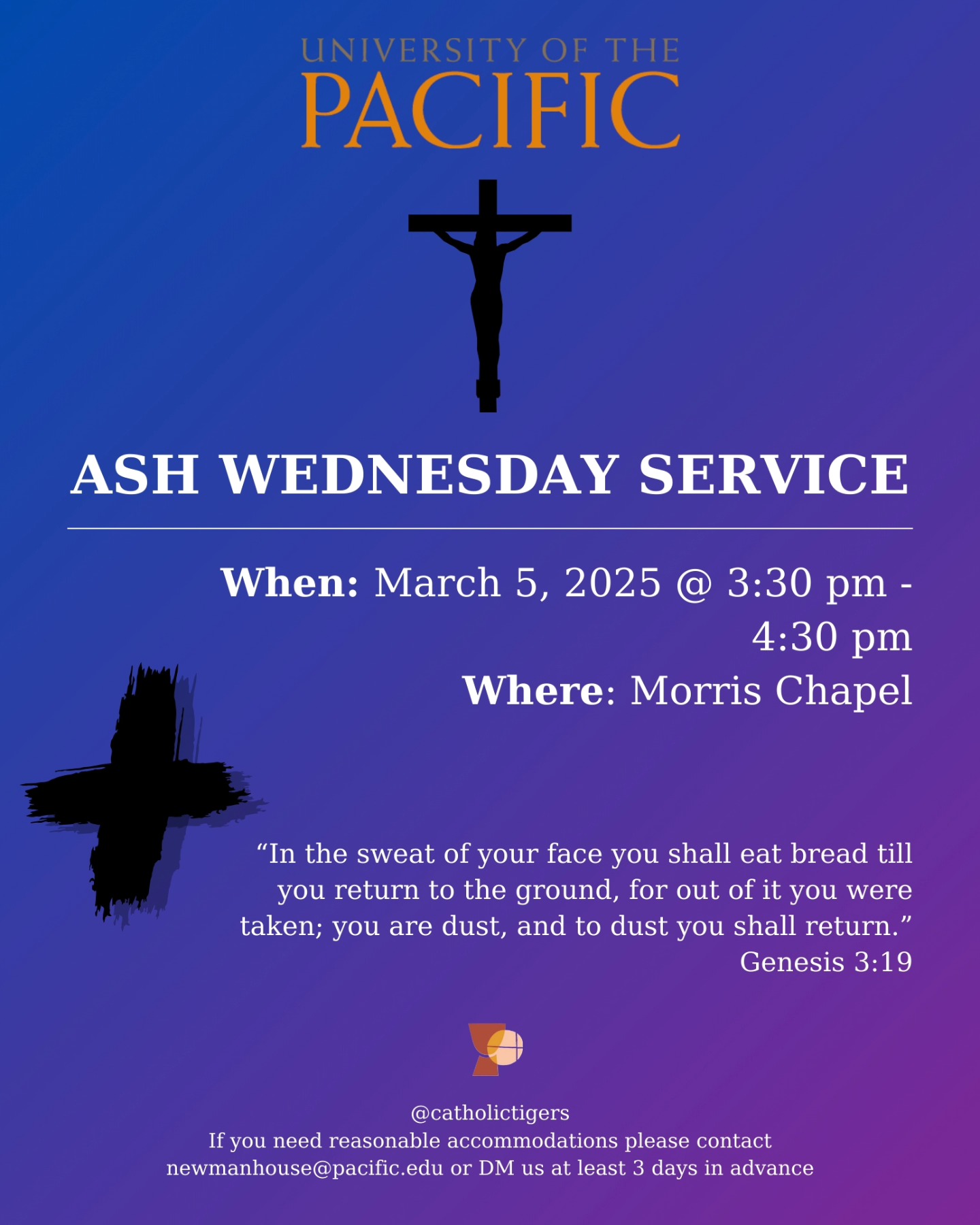 Ash Wednesday Service next Wednesday, March 5, 2025 at 3:30 pm in Morris Chapel!
