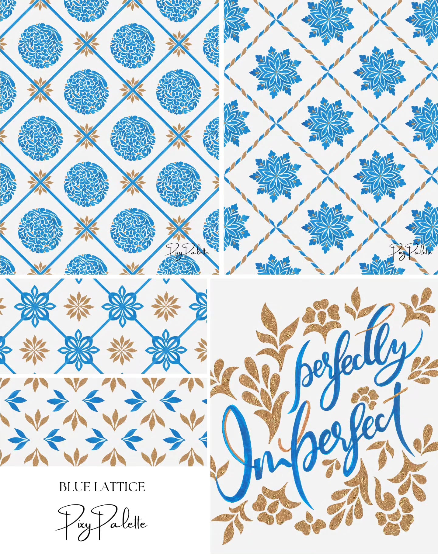 Here is my finished collection: Blue Lattice 🩵💙
Over the 4 weeks, I created this collection as a part of the @catcoq Mini Collection Challenge, inspired by Motif-Filled Harlequin Patterns from her trend report.
#surfacepattern #patterndesigners #createwithcatcoq #surfacepatterndesigner #textilepattern