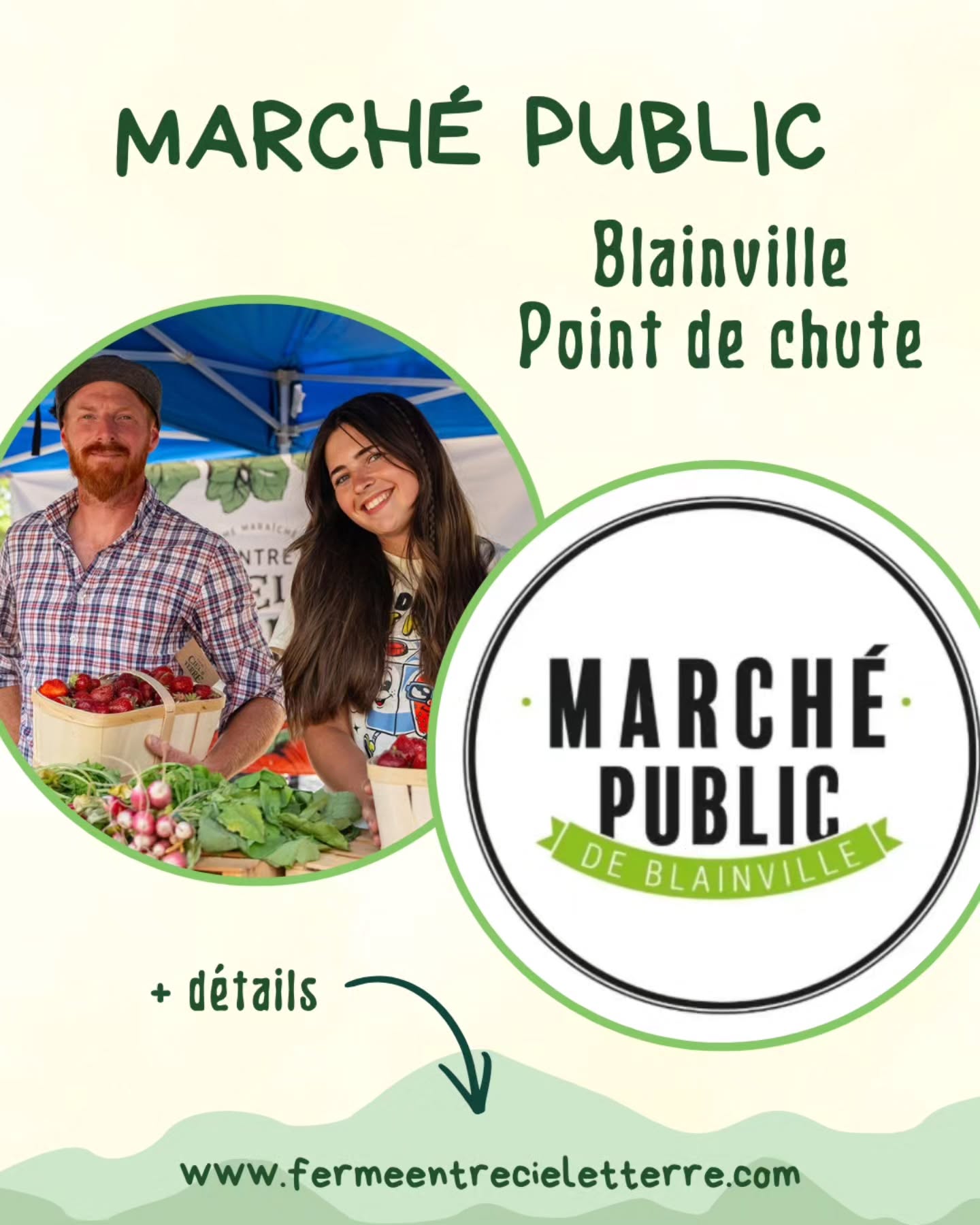 Les inscriptions pour les paniers de légumes 2026 sont en cours, et ça fait chaud au cœur de vous voir réserver votre place si tôt dans la saison 💚
Cette année encore, plusieurs points de chute seront disponibles pour vous simplifier la vie, en plus du ramassage directement à la ferme.
Lundi à la ferme : 16h à 18h
Mardi à la ferme : 16h30 à 18h30
Mercredi St-Jérôme : 15h30 à 17h30
Mercredi Sadp (Rose Balloune) : 14h à 17h
Mercredi Livraison à domicile : 8h à 16h
Jeudi Blainville (Marché public) : 15h à 19h
Vendredi Rosemère (La Station Vrac) : 15h30 à 17h30
Vendredi à la ferme : 10h à 19h
Samedi St-Eustache (Marché public) : 9h à 13h30
www.fermeentrecieletterre.com
(Lien disponible en bio)