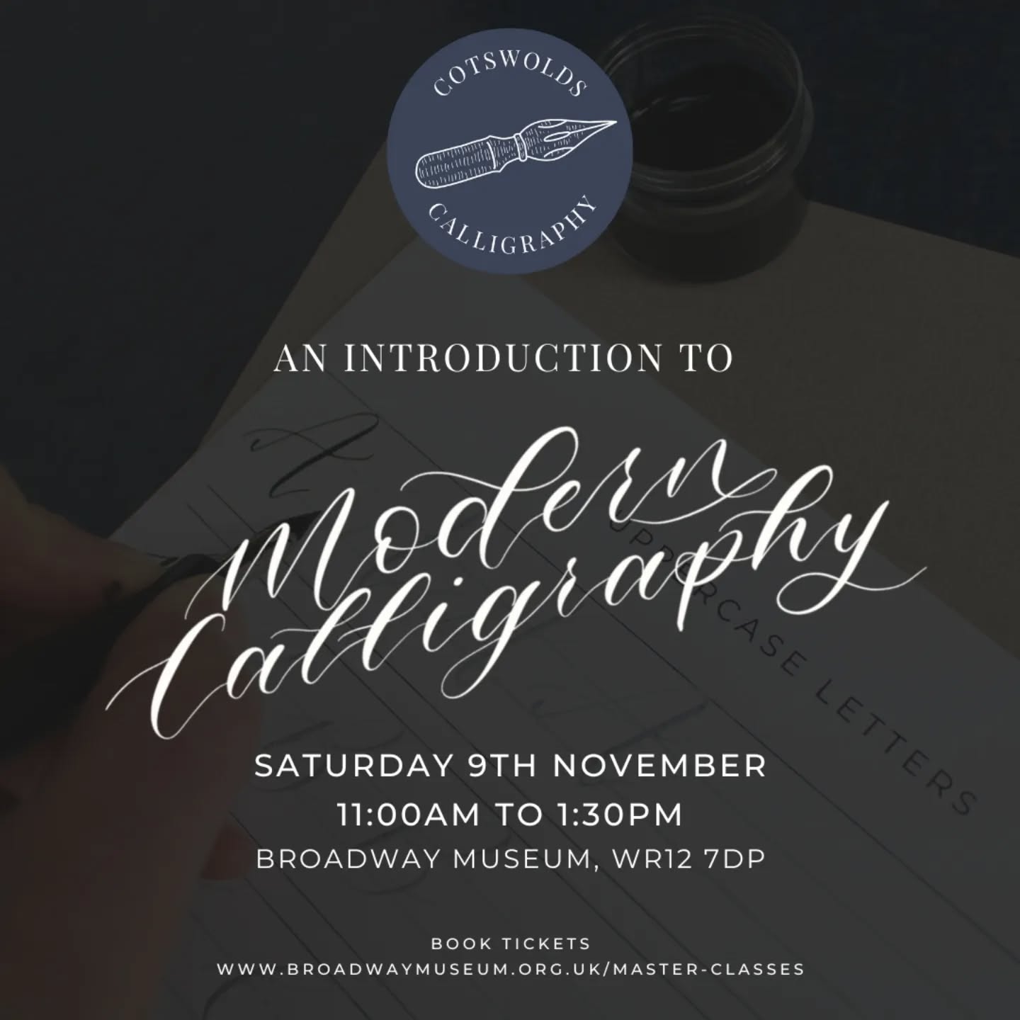 ⢠Always wanted to try the art of calligraphy?
With your very own calligraphy kit included, Rachel of Cotswolds Calligraphy will guide you through how to take care and use your calligraphy tools, learn the fundamentals of modern calligraphy, including, lowercase letters, connecting letters, common greetings, creating beautiful greeting cards and more!
After the workshop you will have your calligraphy kit to take home which includes your ink, nib, pen holder and worksheets.
Whether you want to try out a new hobby, enjoy a creative couple of hours, have some self care time, or find inspiration for your next special event, this relaxing workshop just might be what you're looking for.
Saturday 9th November
11:00am to 1:30pm
Broadway Museum, WR12 7DP
Ā£60 per person
Calligraphy kit and refreshments included
Visit www.broadwaymuseum.org to book your place.
Feel free to DM me if you have any questions!
#cotswoldscalligraphy #calligraphyworkshop #cotswoldscalligrapher #cotswoldscalligraphy #cotswoldscalligrapher #calligraphyworkshop #calligraphyworkshops #cotswoldsworkshop #cotswoldsworkshops #creativeworkshop #moderncalligraphyworkshop #moderncalligraphyworkshops #beginnerscalligraphy #beginnerscalligraphyworkshop #beginnerscalligraphykit #gloucestershirecalligraphy #gloucestershiresmallbusiness