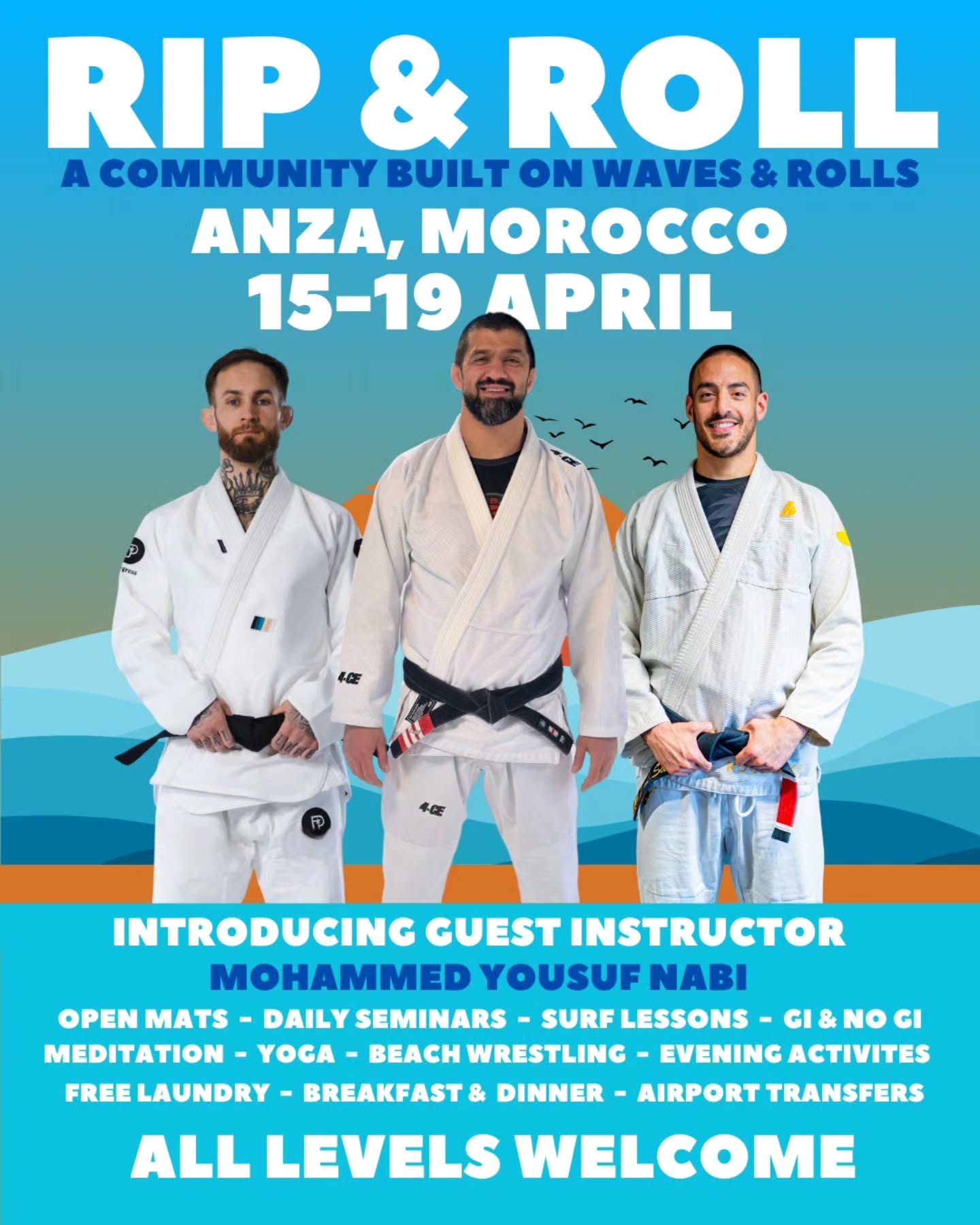 More value added 🌊🤍
We’re excited to announce that Mohammed Yousuf Nabi will be joining us at Rip & Roll as a guest instructor, delivering an exclusive seminar during the camp.
A chance to learn from a different perspective, sharpen details, and add new ideas to your game — all within the same relaxed, unrushed Rip & Roll flow.
More learning.
More depth.
More value — included in the week.
Alongside daily Gi & No-Gi Jiu-Jitsu, surf coaching, yoga, and time to reset by the ocean, this is another layer that makes the camp truly special.
✨ Deposits from £200 secure your spot
✨ Limited spaces available
Join us in Morocco for a week of movement, learning, and presence — on the mats and in the ocean 🌊🤍
Link in bio or DM us to join.