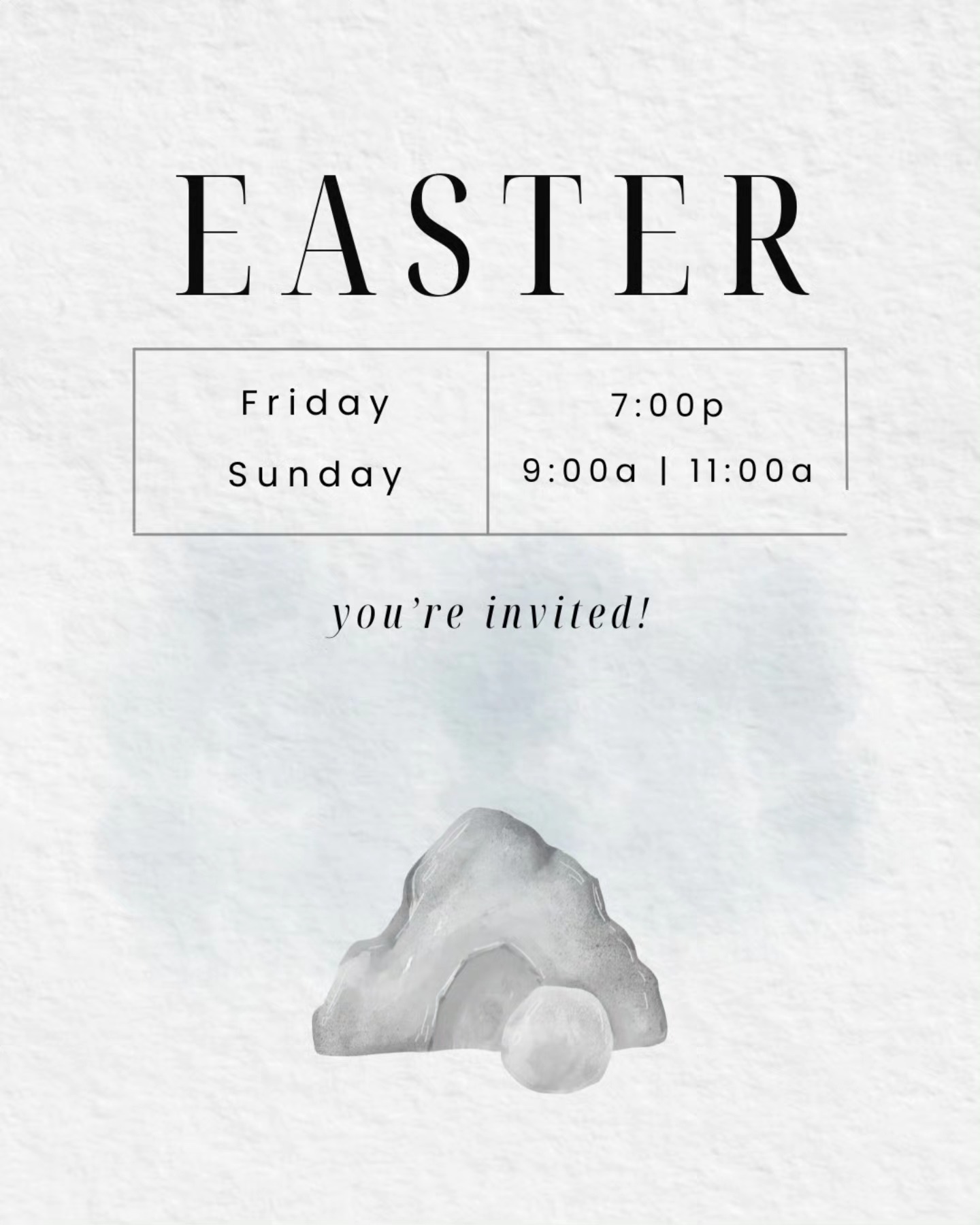 Easter weekend is coming soon and we're saving a seat for YOU! ✝️ We will have a special service on Good Friday (4/18) at 7:00 pm, and two worship services on Resurrection Sunday (4/20) at 9:00am + 11:00 am. At 10:30 on Sunday, between the two worship services, we will have a special time of believers baptism! We are looking forward to this special weekend!
Share this graphic as a digital invitation. See you there! #morningsidetlh
'I am the resurrection and the life. Whoever believes in me, though he die, yet shall he live, and everyone who lives and believes in me shall never die.' - John 11:25-26