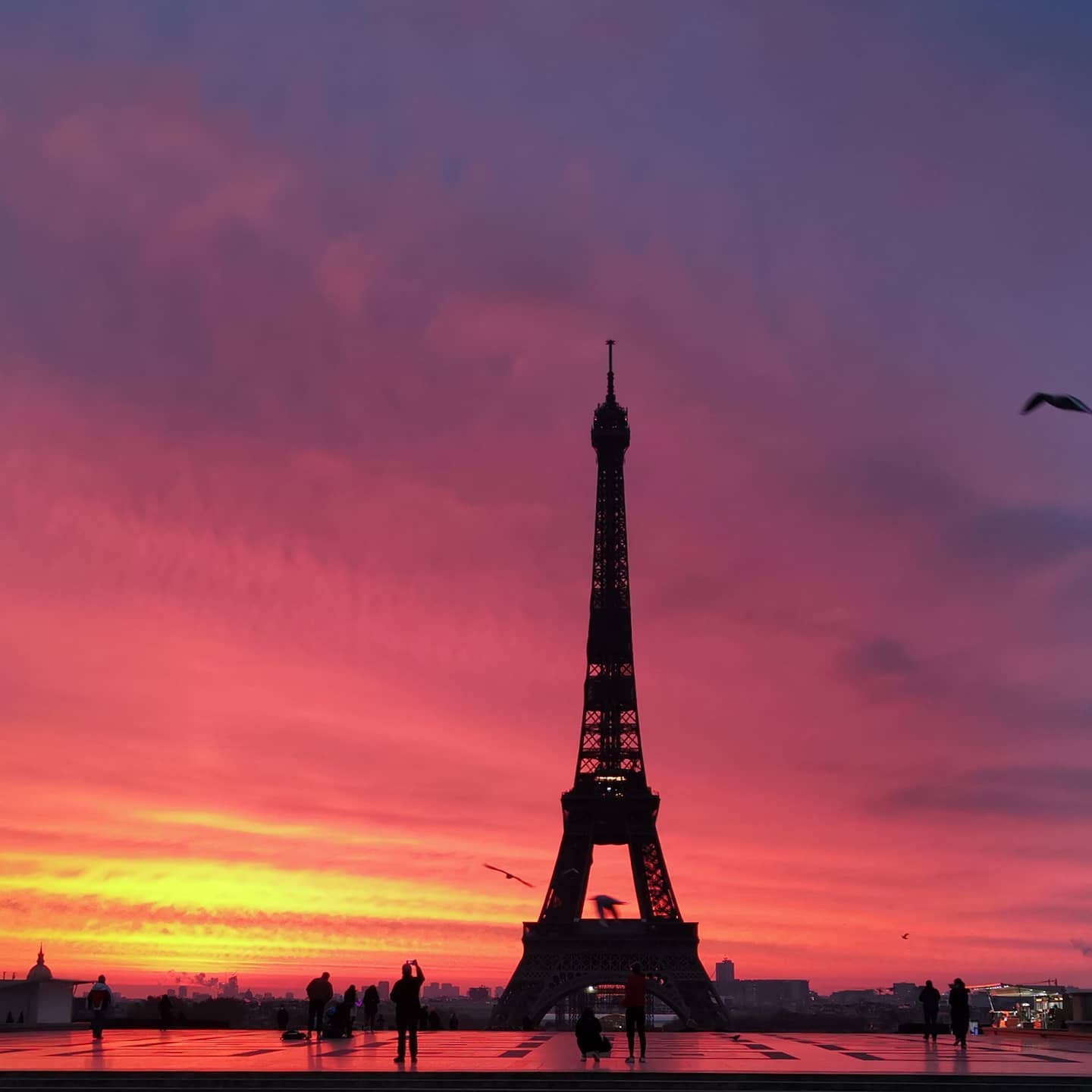 The calm before the snowy storm. #sunrise #eiffeltower #saturdaymorning #nofilter