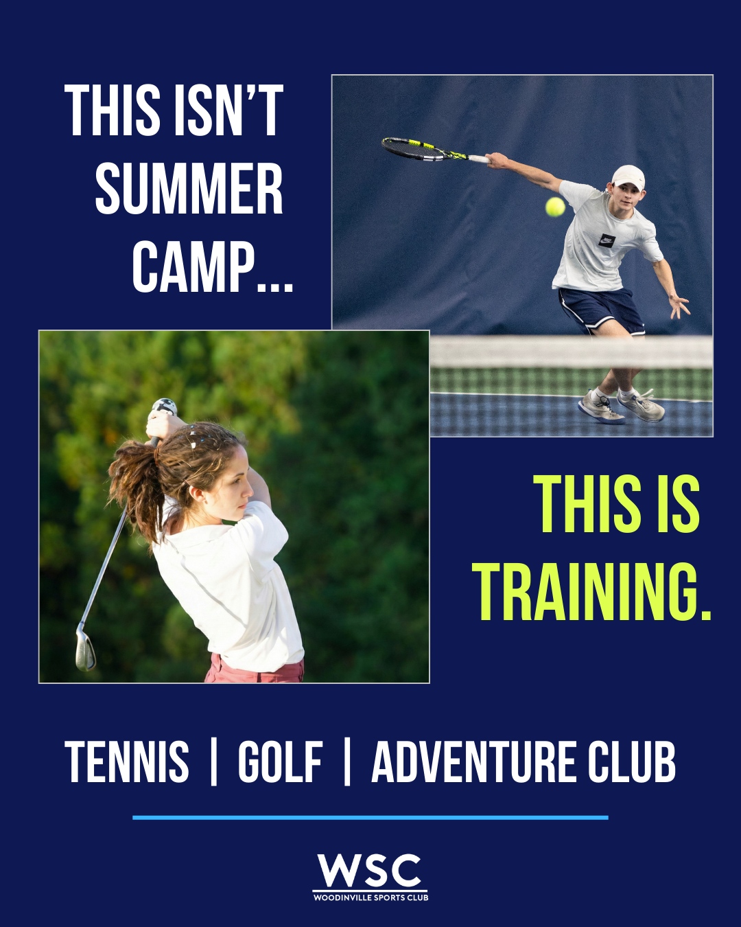 GET ON THE BALL 🎾 ☀️
WSC Summer Training registration is OPEN!
Programs include:
🎾 Tier 1 Tennis
⛳ Tier 1 Golf
🏃 Adventure Club
Ages 3–18 | June 29 – August 30
EARLY BIRD PROMOTION THROUGH 2/28/26
10% off a full week of camp + a free t-shirt
Register with the link in bio!
#WSCSummerTraining #Tier1Tennis #Tier1Golf #WSC