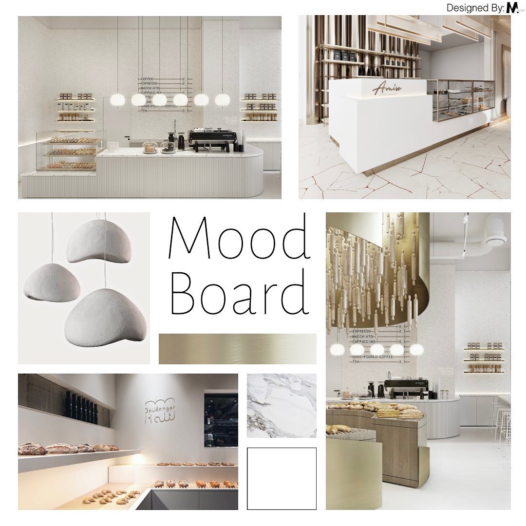 Modern yet Elegant bakery mood-board
@tob_a321 #TMInteriors
#bakery #modern #moodboard #interiordesign #minimalism #elegant #viral #trending #white #gold #moderndesign #bakerydesign #interiors #design