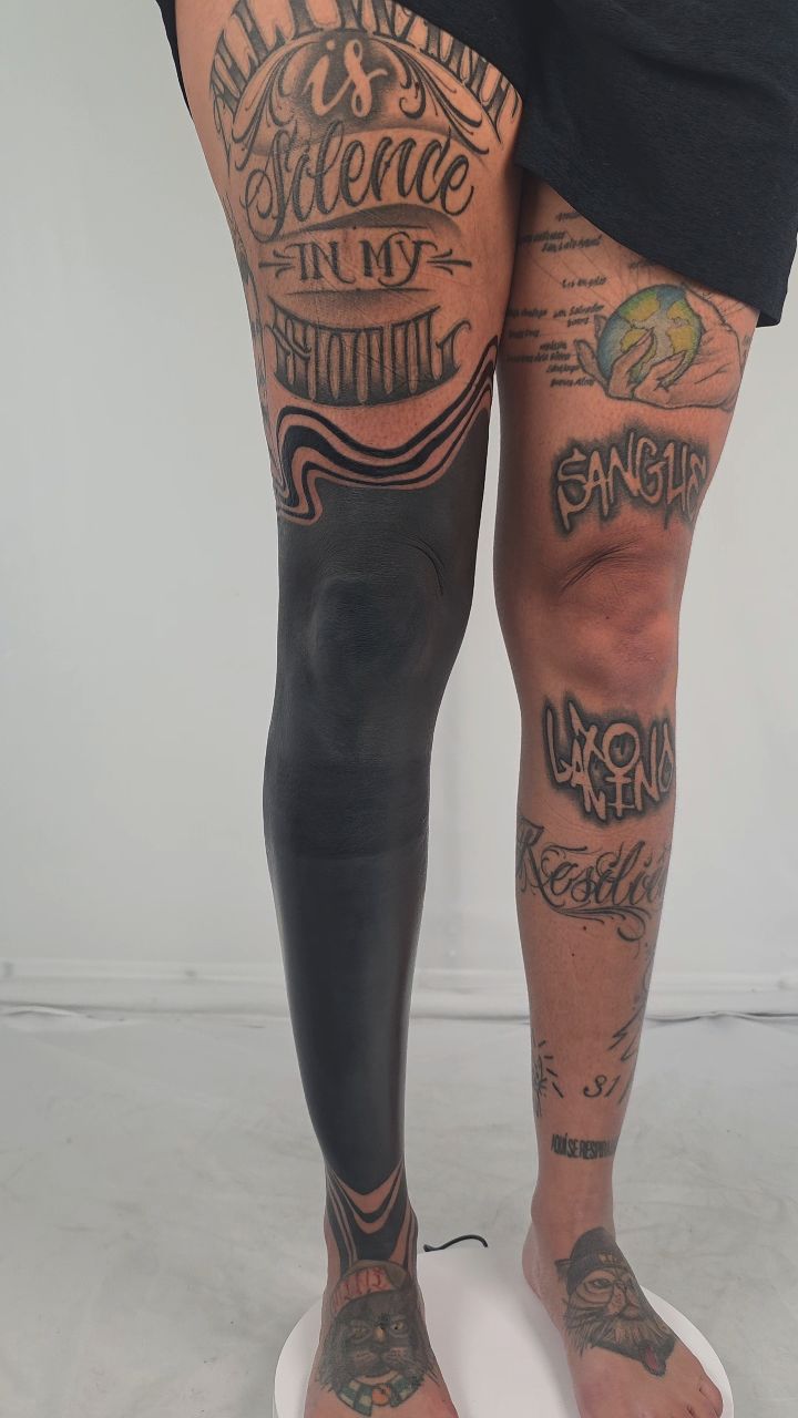 90% healed and 10% fresh leg blackout and Suminagashi tattoo Oakland California bay area
Done at
@futureink.co