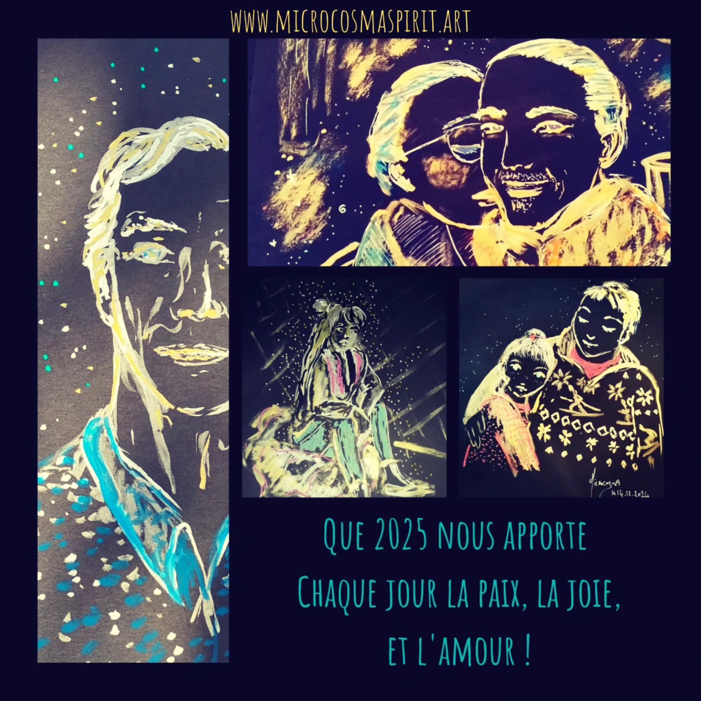 Et tant d'autres choses souhaitables tant qu'elles nous aident individuellement et collectivement à évoluer dans le bon sens c'est-à-dire avec bon sens, avec nos sens et notre essence subtile: la Vie ayant conscience d'elle-même au cœur de chacun d'entre nous !
Improvisation ce 2 janvier 2025, 18h38....
Bonne et heureuse nouvelle année !
💞🌟💞🌟💞🌟💞🌟💞🌟💞🌟💞🌟💞🌟💞🌟
And so many other desirable things as long as they help us, individually and collectively, to evolve in the right direction—that is, with common sense, with our senses, and our subtle essence: Life becoming aware of itself at the heart of each one of us!
Improvised on January 2, 2025, at 6:38 PM...
Wishing you a happy and prosperous New Year!
#portraits #intuitiveart #artiste #dessins #souhaits