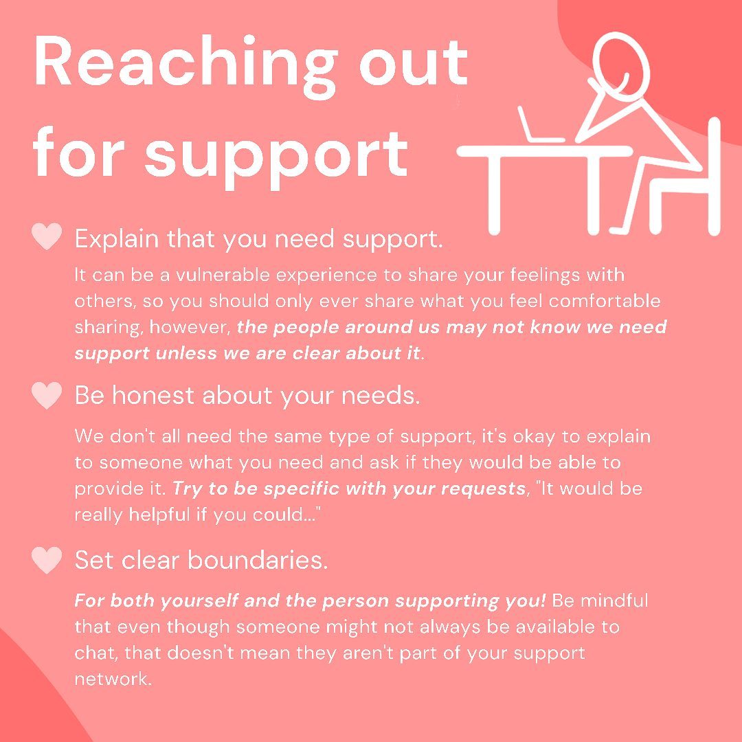 Reaching out for support can be really intimidating, but it’s something that all of us need! Hopefully these tips help you take the very first steps to seek support from the people around you❤️⭐️