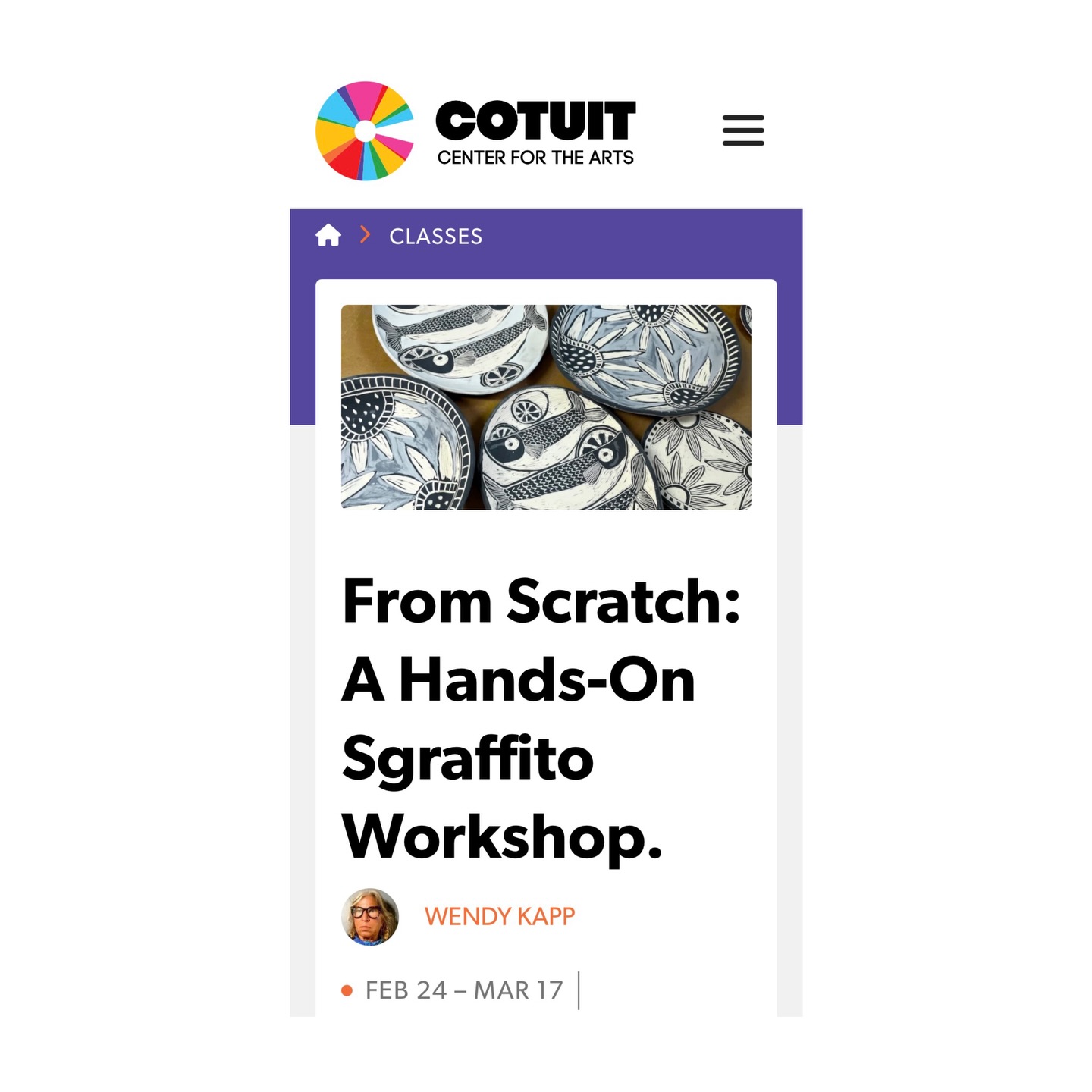 Our own Wendy Kapp is offering a great new pottery class at @cotuitcenterforthearts ✨ this is your chance to sign up to see and let her teach you how to do the wonderful technique of Sgraffito! Link: https://cotuit.org/classes/from-scratch-a-hands-on-sgraffito-workshop 😃 @artsbarnstable @artscapecod