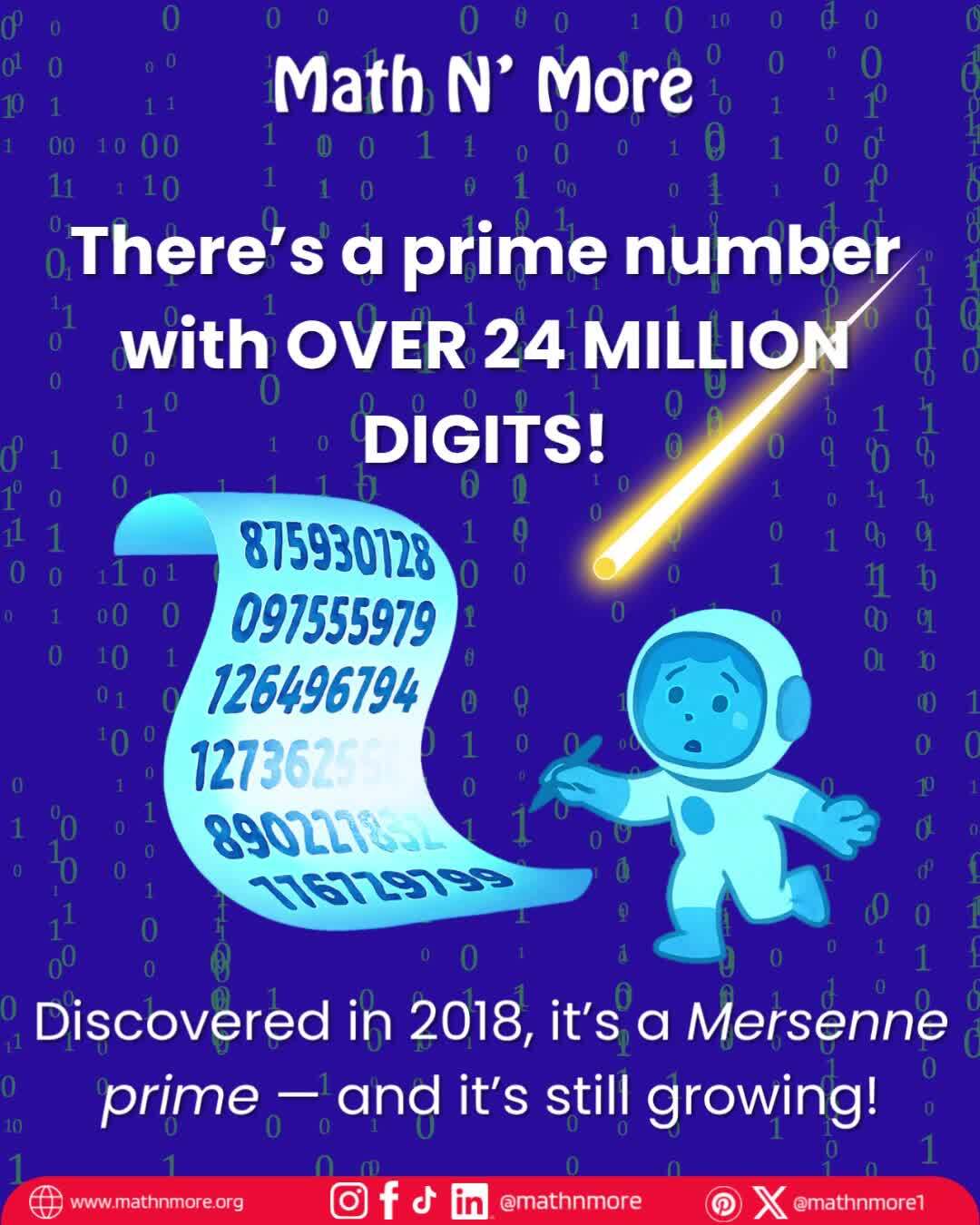 Some people chase fame… 🌟
Others chase the next biggest prime. 🧠✨
It’s always #PrimeTime for #NumberNerds!
#MathNMore #MathMonday #MathIsFun
