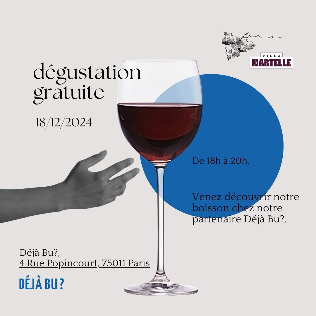 Venez découvrir notre boisson le 18 décembre chez @dejabufr 💜 Dégustation gratuite de 18h à 20h. Nous vous attendons nombreux !
#degustation #villamartelle