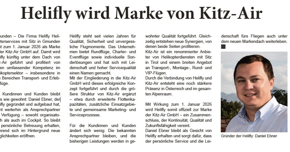 POWER IN THE SKY 🚁 Helifly Helicopterservice ist jetzt Teil der Kitz-Air GmbH