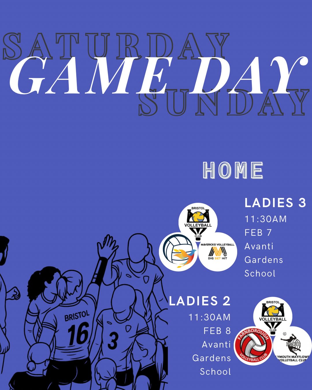 💛GAME DAY 💙
Big weekend ahead with plenty of volleyball across Saturday and Sunday 🙌
We’ve got home games at Avanti, so if you’re around, come down, bring the noise and support the girls on court!
🏐 HOME
📅 Saturday 7 Feb
Ladies 3 – SW League
🏐 HOME
📅 Sunday 8 Feb
Ladies 2 – NVL Div 3
🏐 AWAY
📅 Saturday 7 Feb
Mens 1 – NVL Div 1
🏐 AWAY
📅 Saturday 7 Feb
Ladies 4 – B&D League
🏐 AWAY
📅 Saturday 7 Feb
Ladies 1 – NVL Div 1
🏐 AWAY
📅 Sunday 8 Feb
U18 Boys – SW League
🏐 AWAY
📅 Sunday 8 Feb
Mens 2 – NVL Div 3
Wishing all our teams the best this weekend, play hard and enjoy it! 💪💛💙
.
.
.
#WeAreBVC #BristolVolleyballClub #BVCGameDay #VolleyballEngland #BristolSports