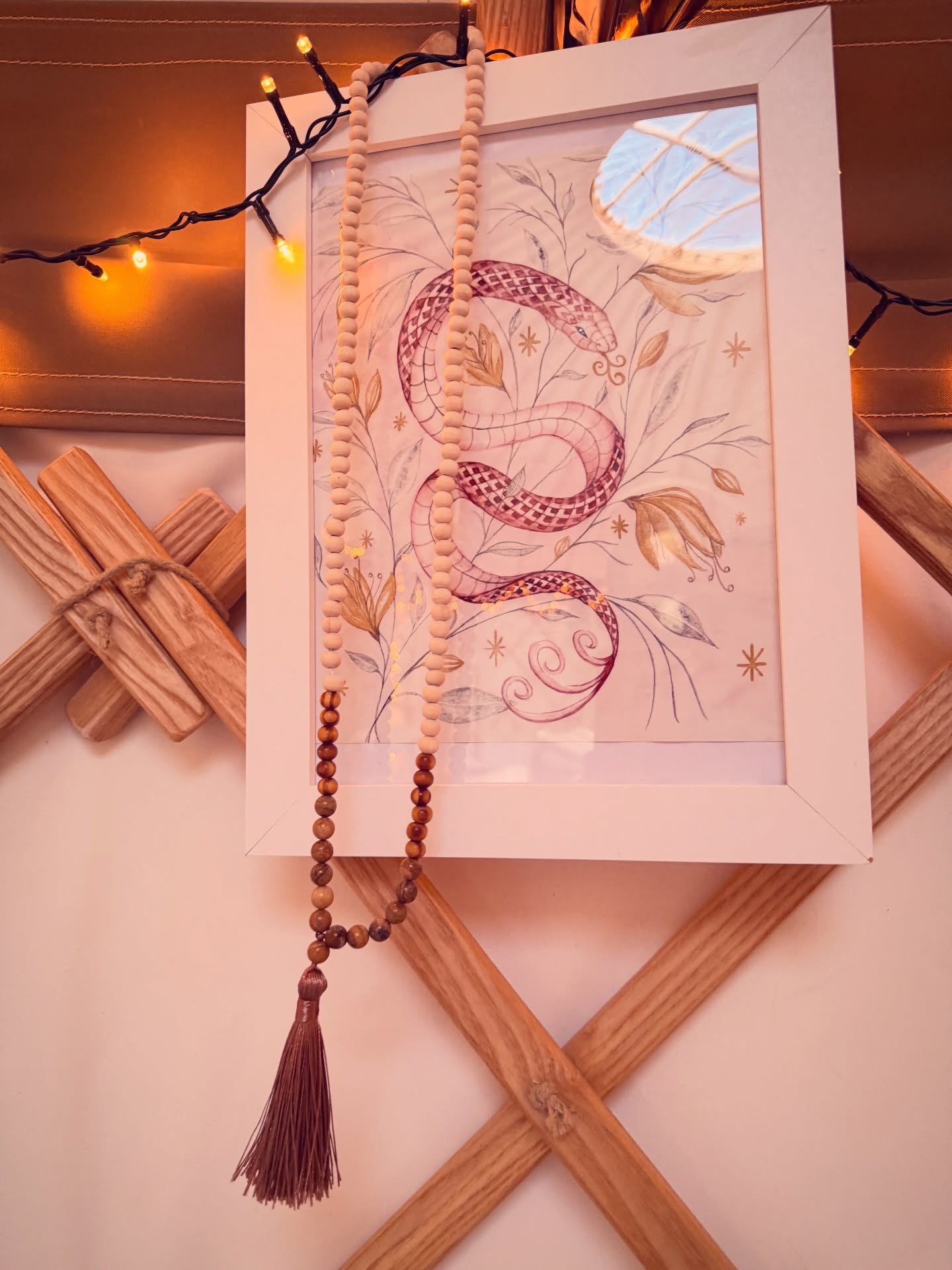 Beautiful new print courtesy of @elunatotnes Totnes. A delicate piece of art representing the Serpent as symbol of wisdom, renewal, and the long remembering.
A gorgeous new presence in the yurt. #yurt #healing #totnes
