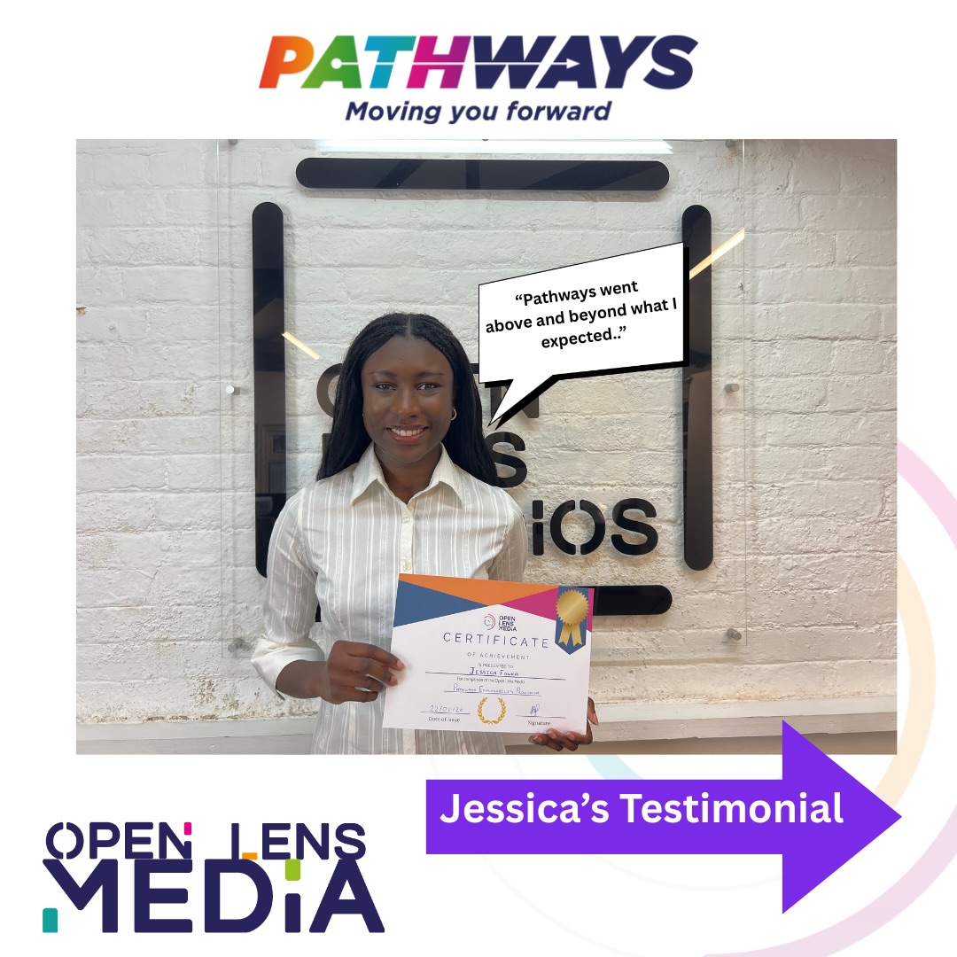 Congratulations to Jessica on completing the Pathways Employability Programme 👏
Hear what Jessica thought about her experience on Pathways. 📣
-
If you are or you know a young person aged 16–35 across the West Midlands who would benefit from creative employability and personal development support, please contact us on
info@openlensmedia.co.uk / 01922276162
#PathwaysProgramme #Walsall #YoungPeopleSupport #WestMidlands #PersonalDevelopment