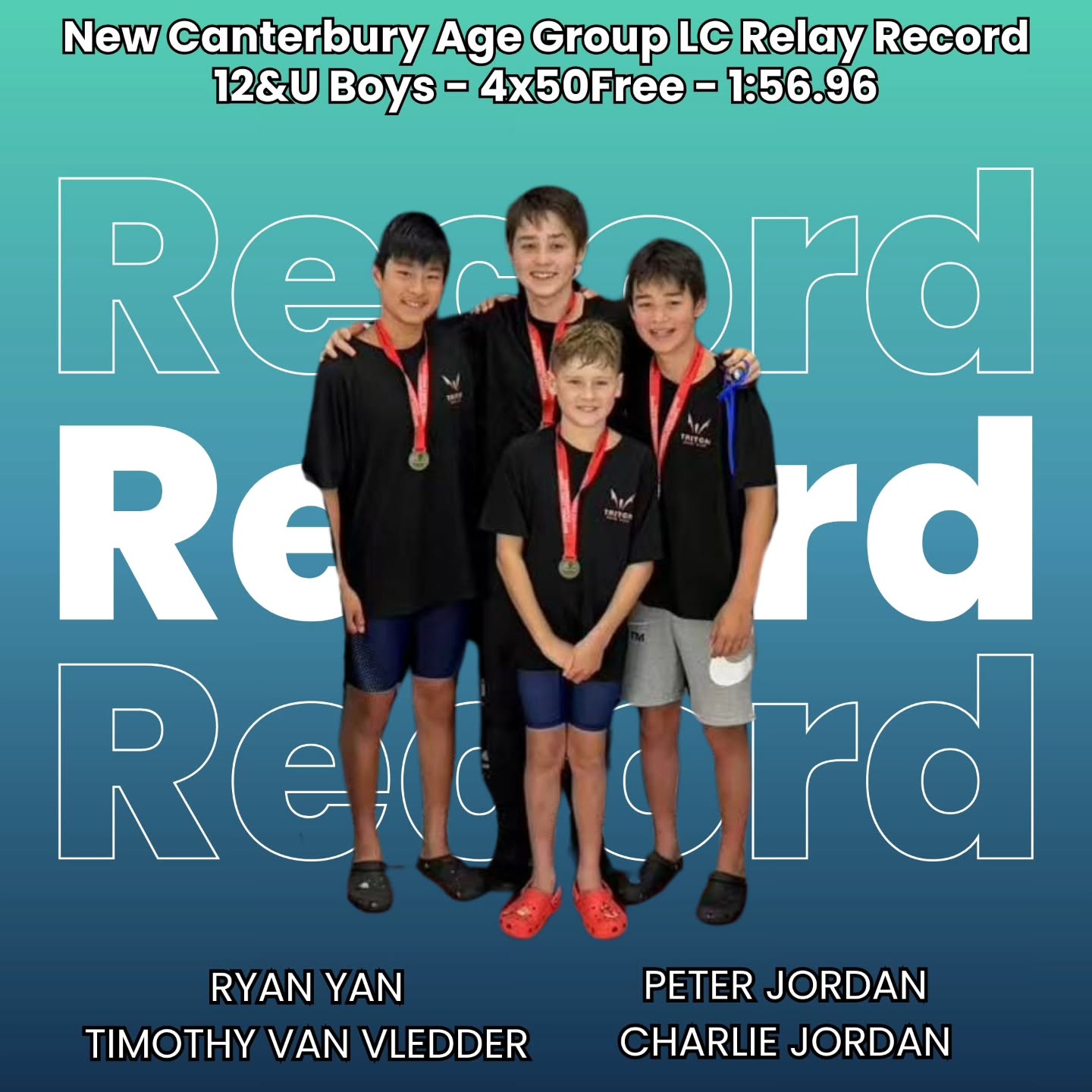 Canterbury LC Relay Record (12&U Boys) - 4x50Free.
Last weekend at the 2026 Canterbury LC Championships, the Triton boys broke the Freestyle relay record from 2007!