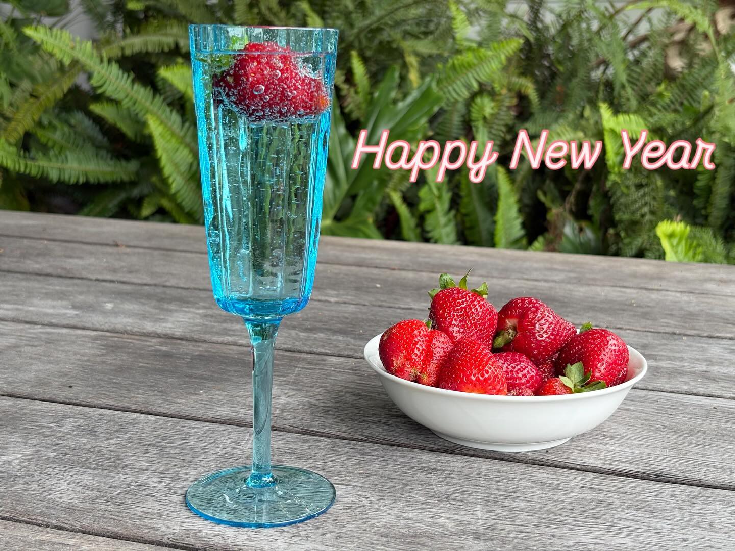 Strawberries and bubbles for the New Year
Just picked!
The secret to homegrown strawberries:
- compost
- watering
- well-drained soil
- bird netting
Easy!