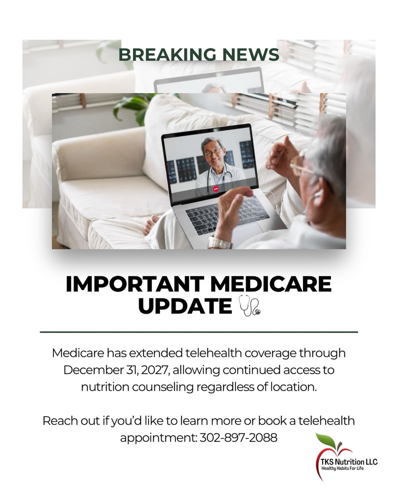 🩺IMPORTANT MEDICARE UPDATES 🩺
Telehealth nutrition visits will continue to be covered through December 31, 2027. 🎉🎉
On February 3, the federal government passed the Consolidated Appropriations Act of 2026 (H.R. 7148), extending critical Medicare telehealth flexibilities. This means:
✅ You can continue to receive nutrition counseling by telehealth
✅ Coverage applies regardless of where you live
✅ No need to travel to an office if in-person visits are difficult
Telehealth has been especially important for individuals managing chronic conditions like diabetes or for anyone who has difficulty accessing in-person care. I’m grateful this extension provides stability and continued access to care.
If you have questions about telehealth visits or want to schedule an appointment, feel free to reach out.
Have a Healthy Day!!
#tksnutritionllc #telehealth #MedicareUpdate
#TelehealthNutrition #Telehealthdietitian