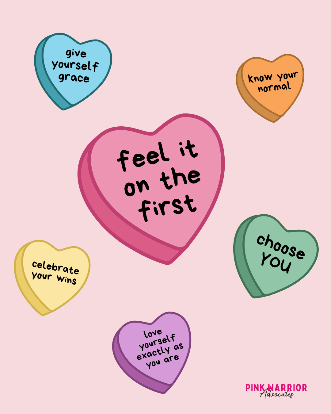 A sweet reminder to #FeelItOnTheFirst 💕
February is all about love, so today we’re choosing self-love and checking in with our bodies. It only takes a minute, but it can make a life-changing difference. Share this with a friend, and let’s take care of ourselves together.
And warriors, mark your calendars for this month’s TV Thursday on February 26! This month’s theme is Galentine’s, and we’ll be talking all about loving yourself through your breast cancer journey. 💗✨