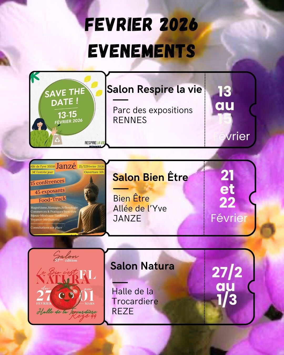 L’année commence doucement avec les salons d’hiver
Retrouvez Natyloe Cosmetics sur Rennes, JANZE et Reze sur des salons bien-être et bio
Invitations envoyées sur demande
Heureuse de vous retrouver pour ce début d’année
@reseauzenetbio @natura.lesalonbio
www.natyloe.fr
#salonbienetre #cosmetiquesnaturels #cosmetiquebio #artisanatfrancais #loireatlantique