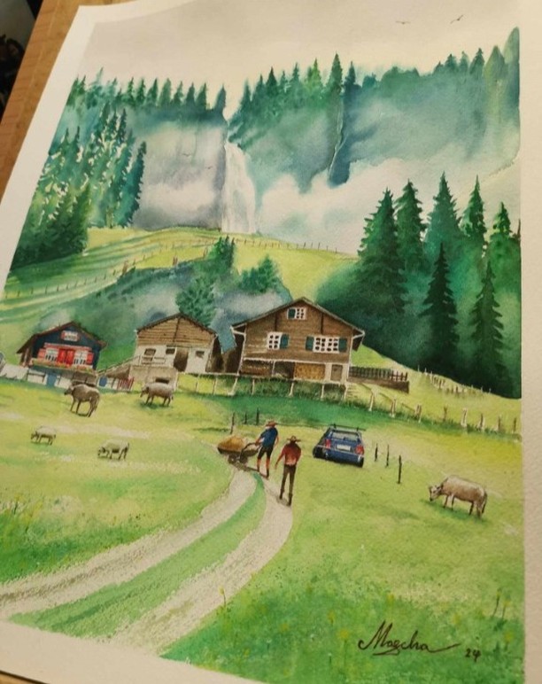 Une autre aquarelle de la campagne suisse
Another watercolor painting of Swiss countryside
#watercolor #aquarelle #switzerland #landscapelovers