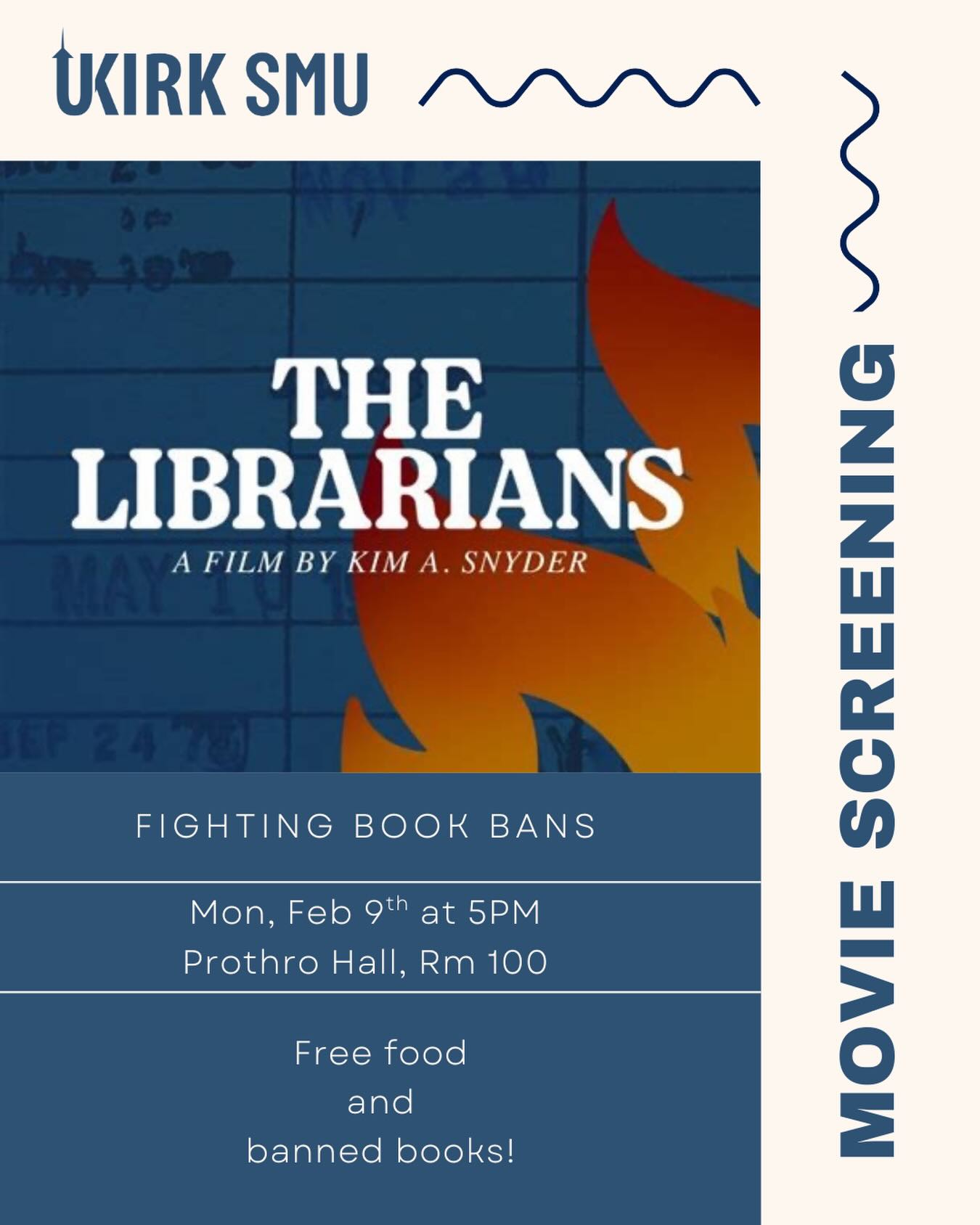 We’re hosting a movie screening of “The Librarians.”
The Librarians is a documentary about book bans and the librarians responding to them on the front lines of access to information and the First Amendment.
Mon, Feb 9
5pm
Protho Hall. Room 100
Dinner, discussion & free banned books 📚
Register here (link in bio!): https://smu360.smu.edu/Ukirk/rsvp_boot?id=392154