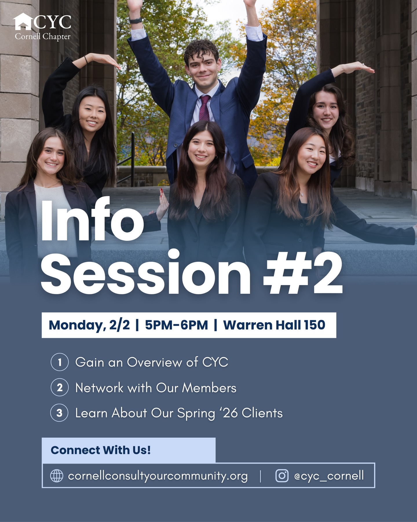 Our second and final info session will be held tomorrow at 5PM @ Warren 150! Come to learn more about what we do and network with our current members!