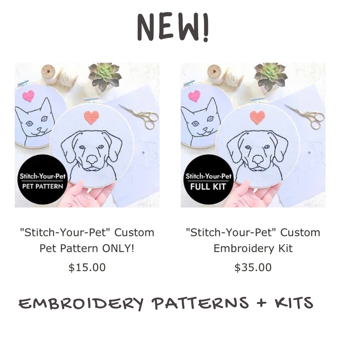 We heard you!! So you've taken a "Stitch-Your-Pet" workshop with us and want to continue stitching more pets at home. OR you haven't been able to squeeze in a workshop! No worries - now we can send the kit to you!