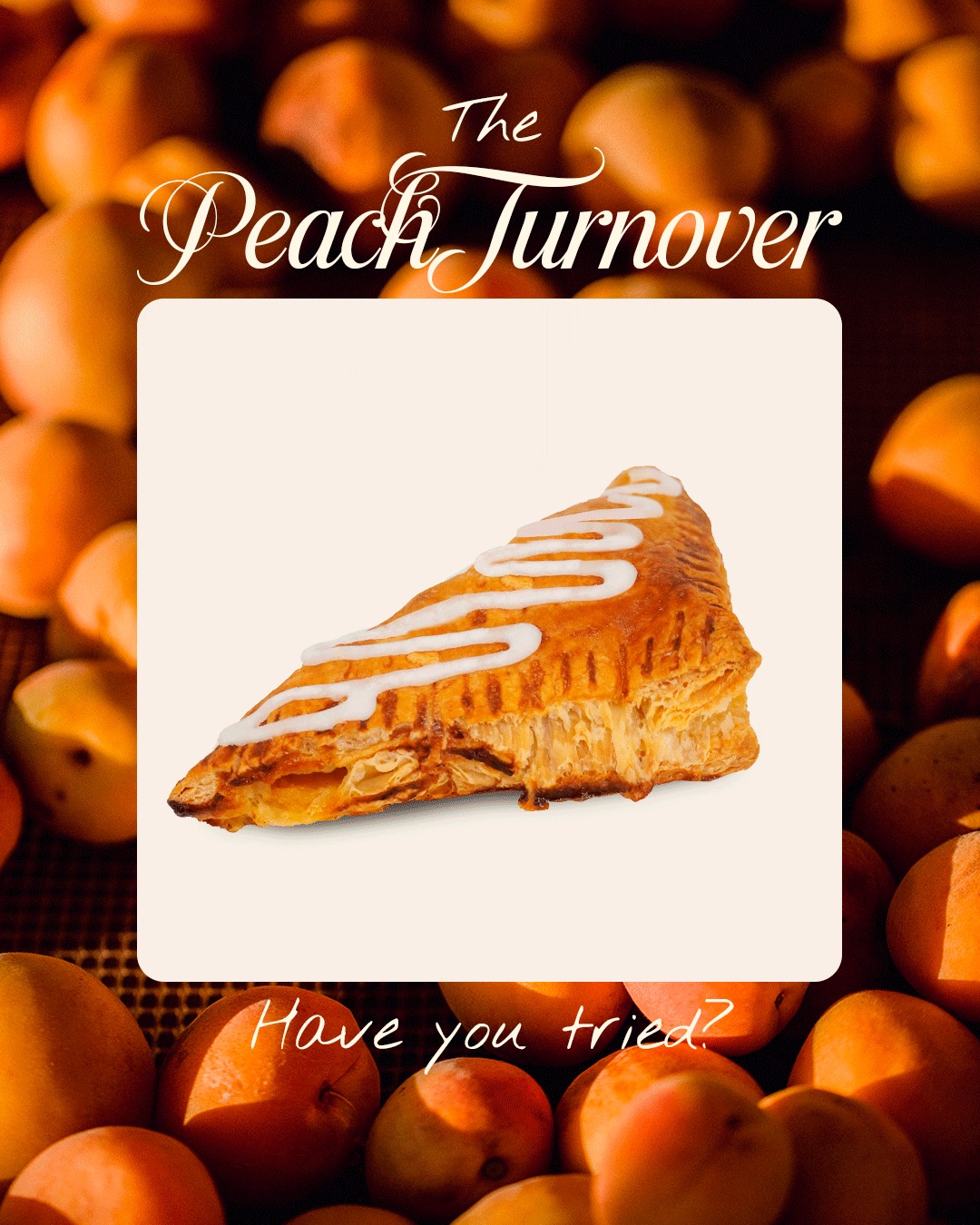 Warm, flaky, and filled with
sweet peach goodness.
Have you tried our Peach Turnover yet??
#catcookieco