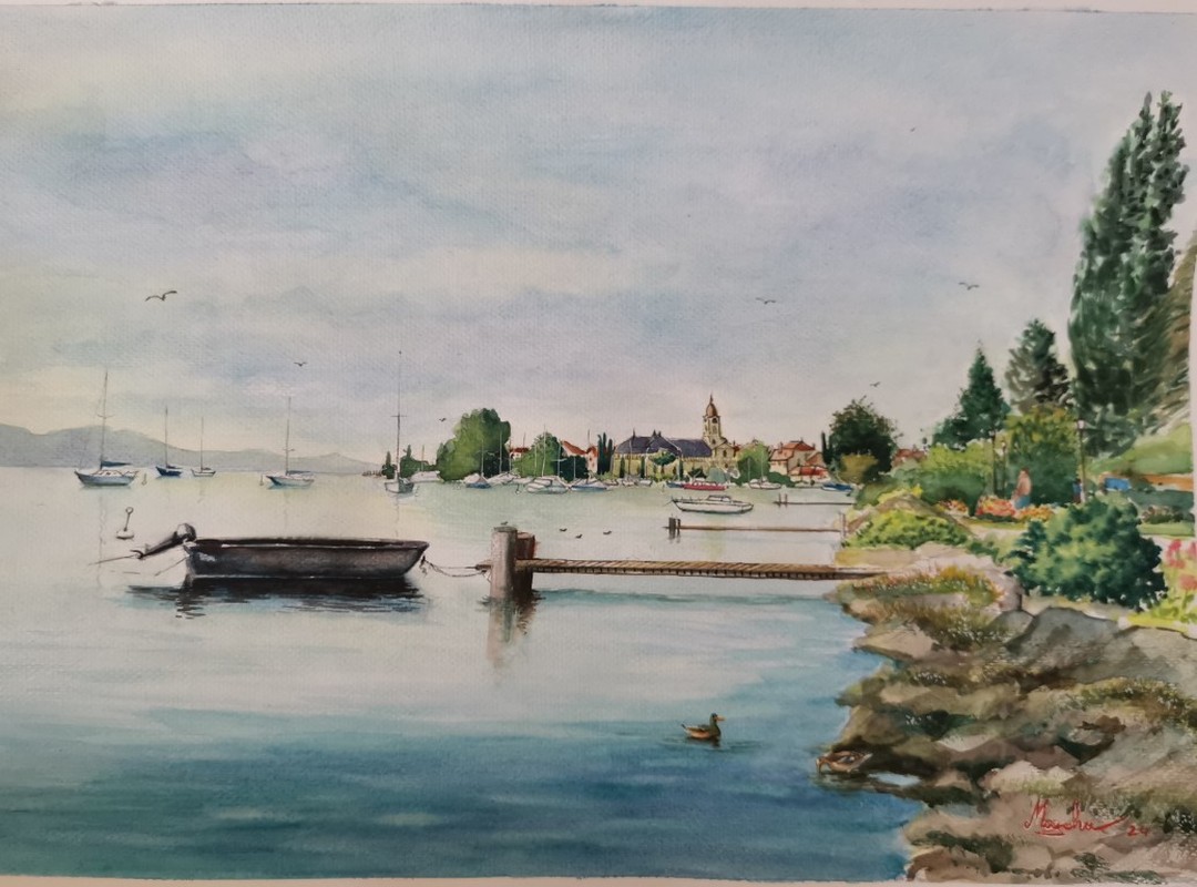 Beau souvenir de promenade. Je continue d'aprécier la vue magnifique autour du lac. (Quai Stravinski de Morges)
Nice walk down memory lane. I keep enjoying the beautiful view around the lake.
#watercolor #aquarelle #morges #painting #vaud #lacleman #watercolorpainting #switzerland