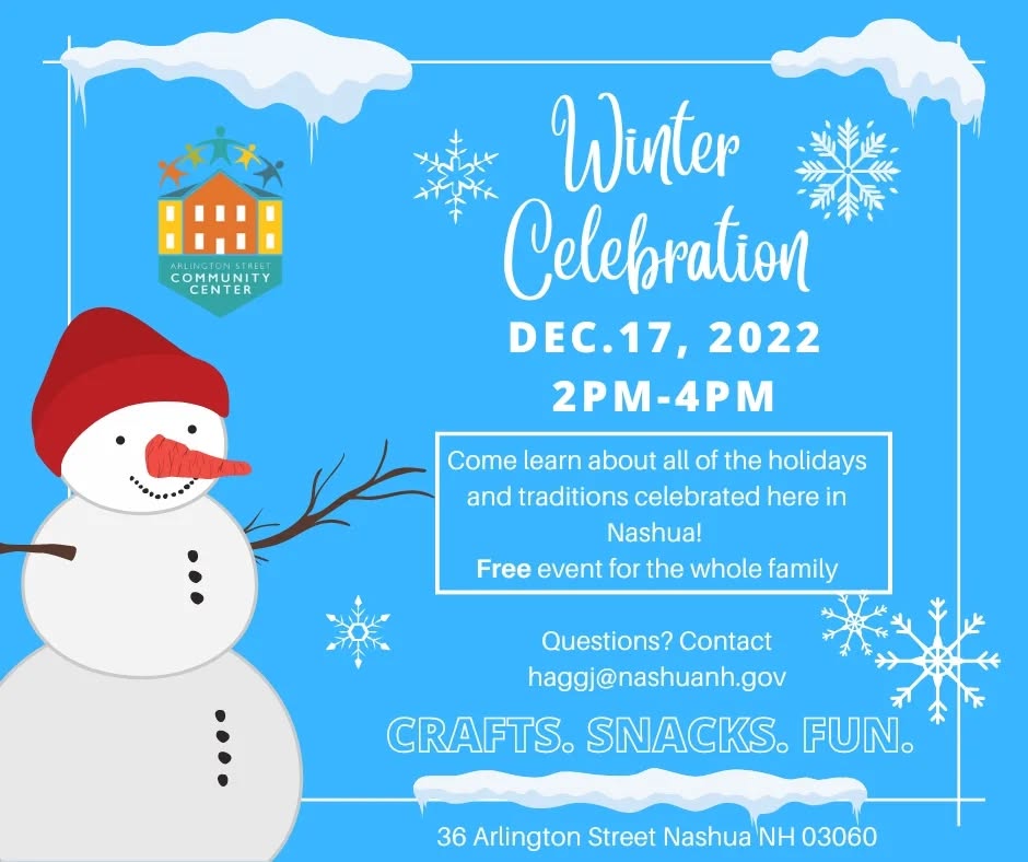 Join us Dec. 17th as we learn about the different holidays that are celebrated here in Nashua! โ๏ธ
This afternoon is free and fun for the whole family including a scavenger hunt, crafts, snacks, and a multicultural dance class led by @dancefit_with_jess !
We're excited to see you there โ๏ธ