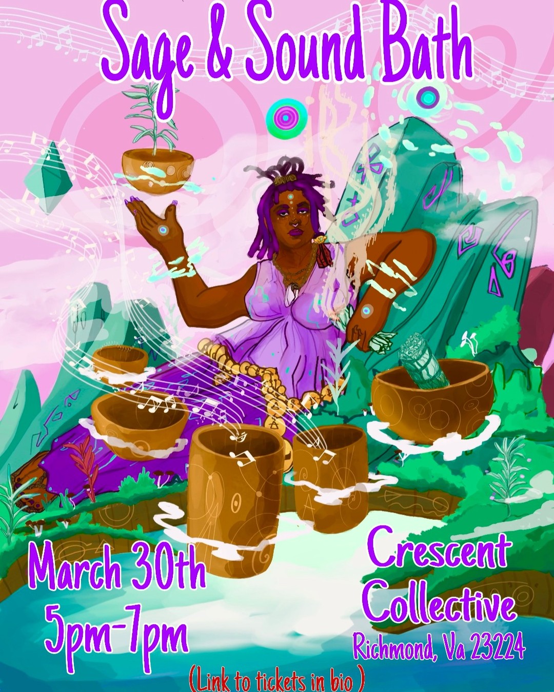 Join us next week for Sage & Sound: a night of good vibes, great music, and positive energy!
March 30th
5pm-7pm
Get ready to relax, unwind, and let the soothing sounds of music and the healing properties of sage wash over you. This in-person event is the perfect opportunity to escape the hustle and bustle of daily life and find inner peace. Plant-based Trinidadian Food and Fresh juices will be available. Immerse yourself in the tranquil atmosphere and let the positive energy flow through you. Don't miss out on this incredible experience!