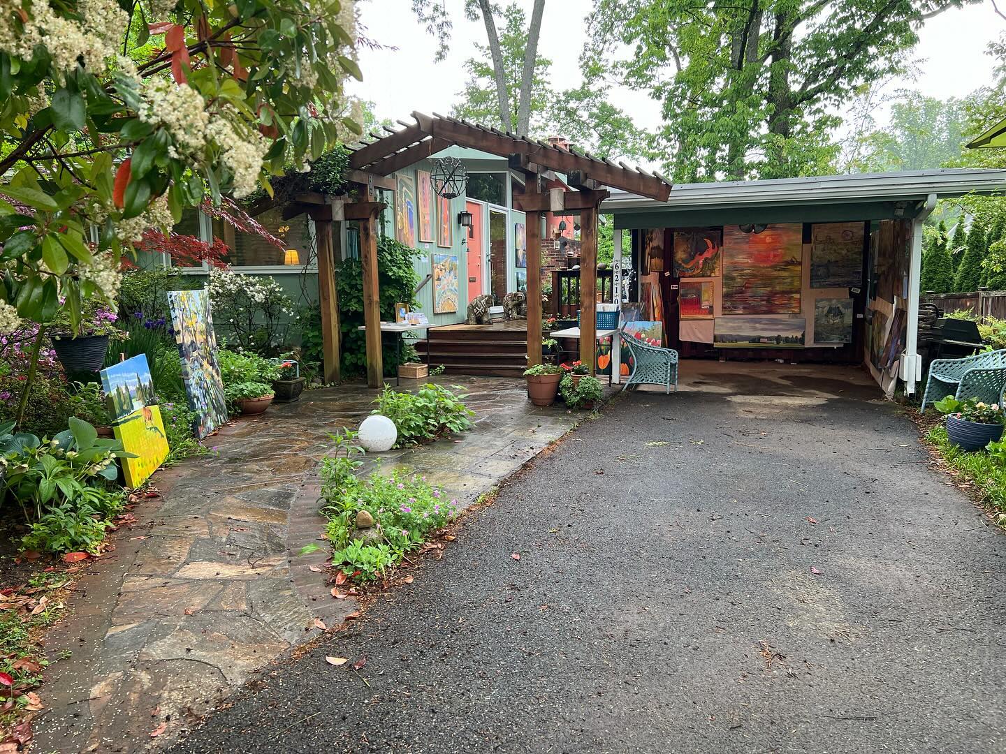 Art Walk today in the drizzle! We stuffed paintings into the carport