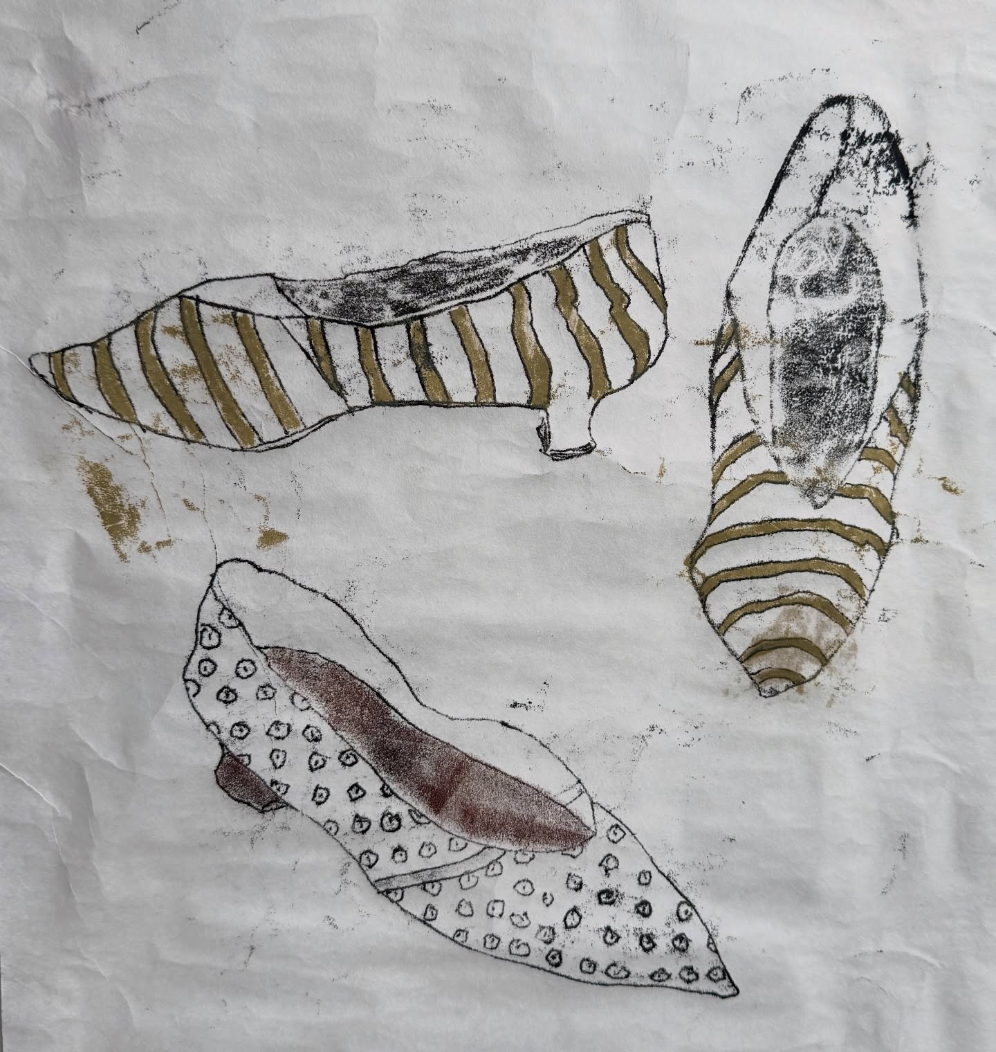 Happenstance, trace monotype on Washi paper, 40x40cm #slippers #happenstance #tracemonotype #abitofcolour #maureennathan