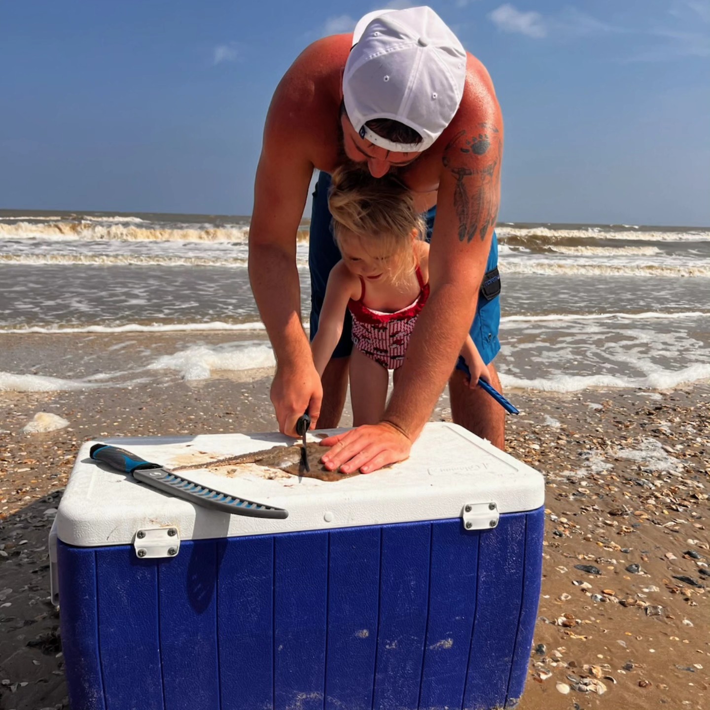 Blast from the past. My little girl is growing up. She learned to cut bait early in life and loves sharks! #landbasedsharkfishing #sharkfishing #bolivarpeninsula #crystalbeachtx