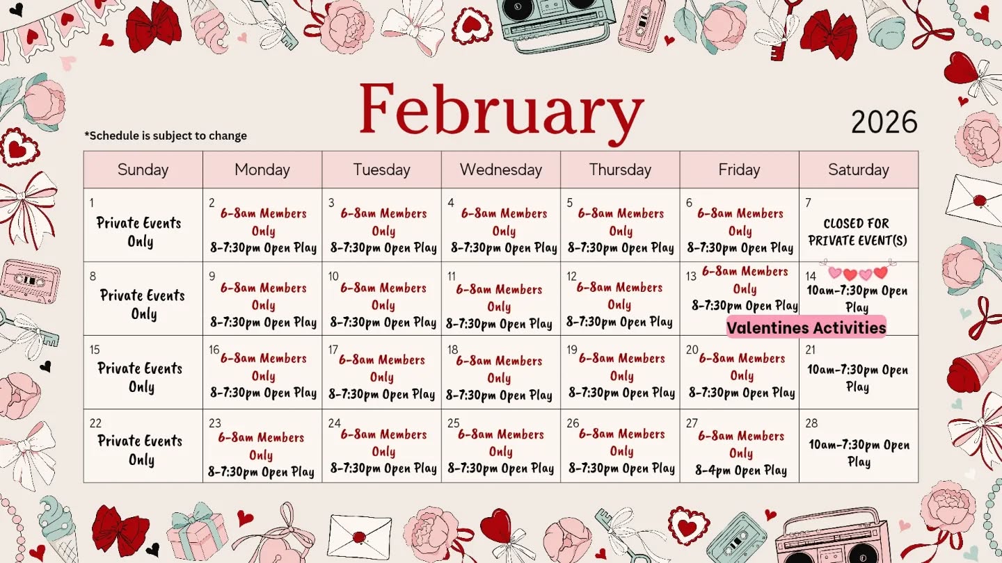 Here's our updated/corrected schedule. We will be closed this Saturday for private events. This is still subject to change as more parties get booked.