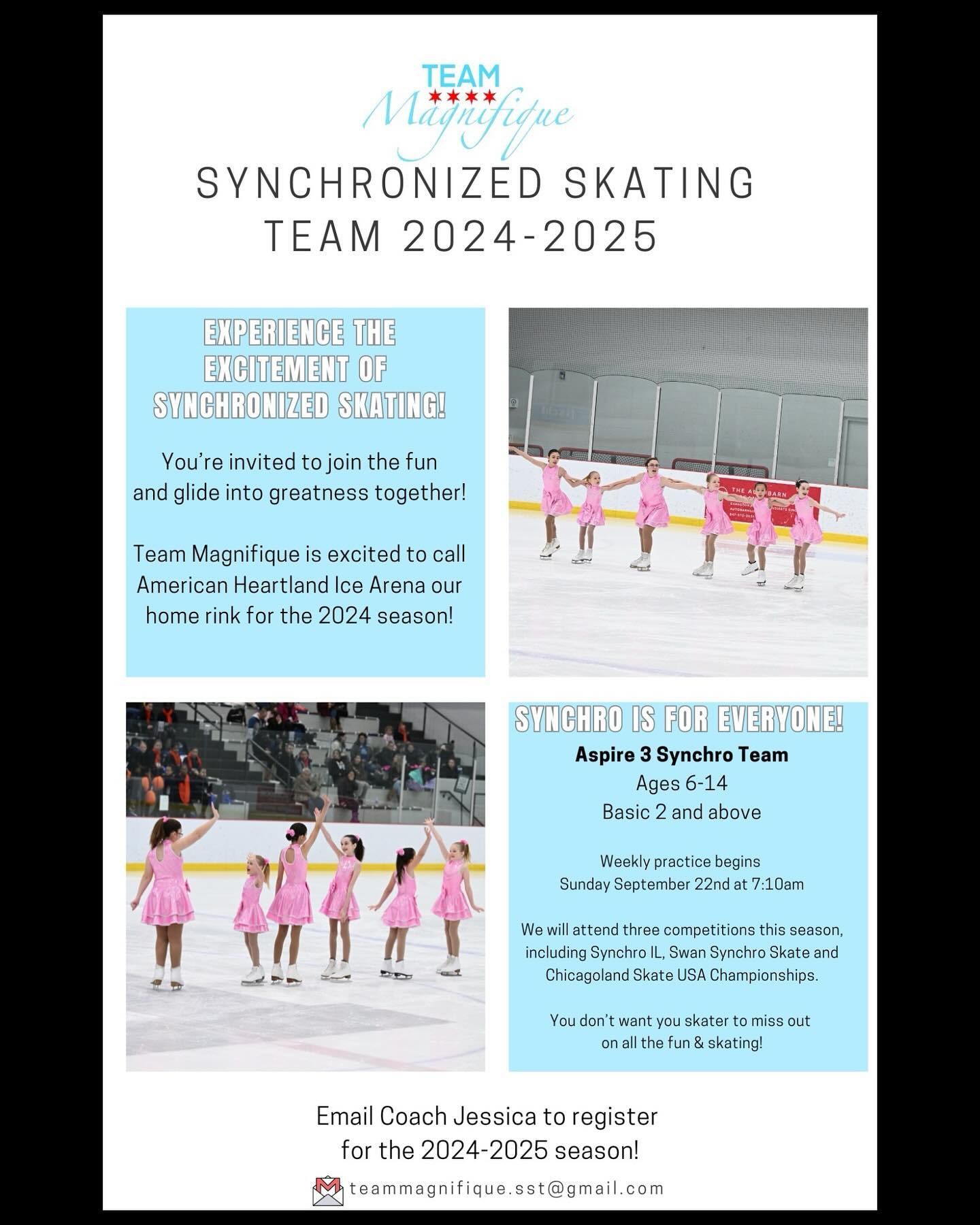 🌟 WE ARE BACK 🌟
Ready to join us for a fun filled synchro season? There’s still time! Email us at teammagnifique.sst@gmail.com.
We can’t wait to skate with you ⛸️