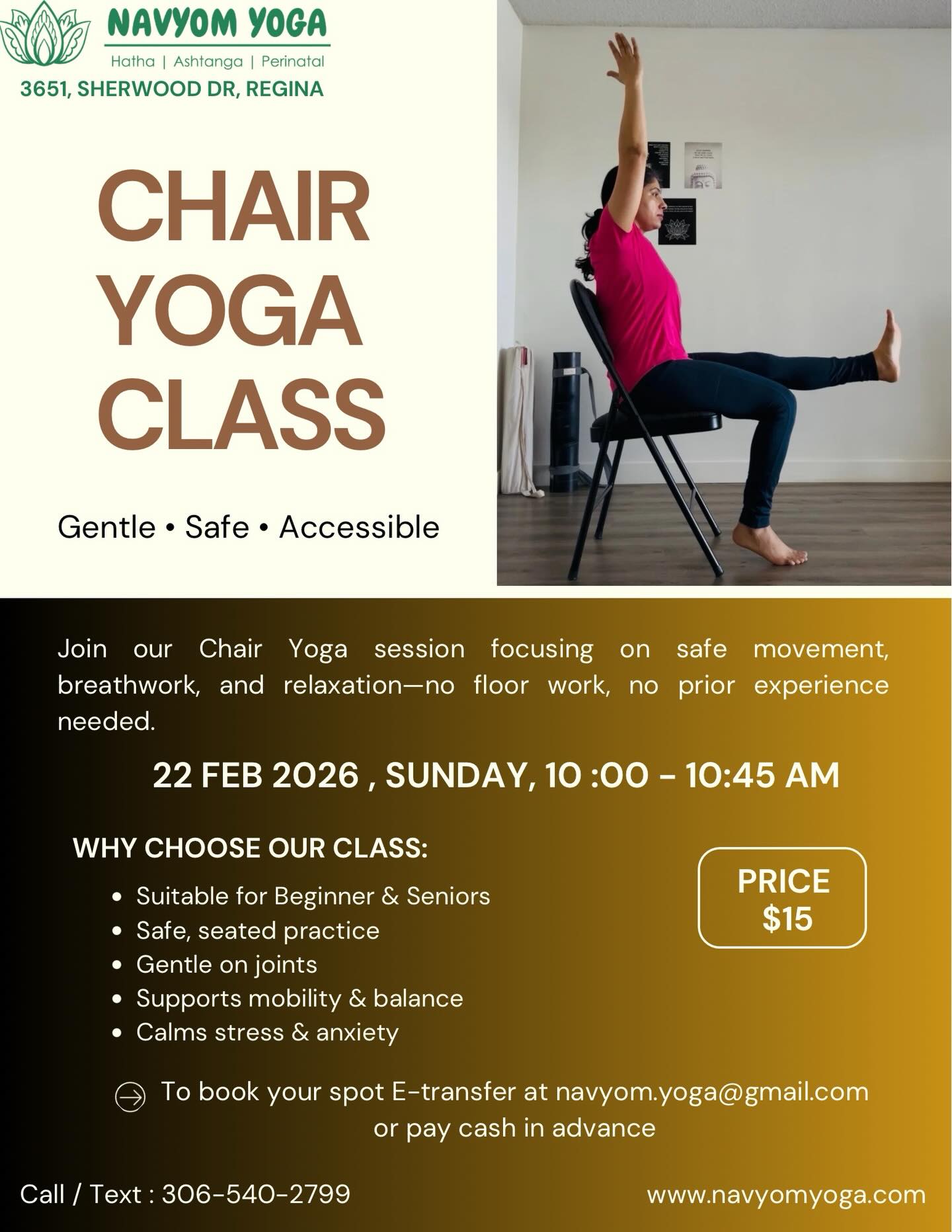 Gentle Chair Yoga Session coming up this month !
🗓️February 22
⏱️ 10:00 - 10:45 am
Join our Chair Yoga Session especially curated for seniors, beginners and those with mobility challenges
Move at your own pace, no floor work required
Limited spots, book your spot now !
#yogaforseniors #chairyoga #beginneryoga #mindfulmovement #wellnessforall