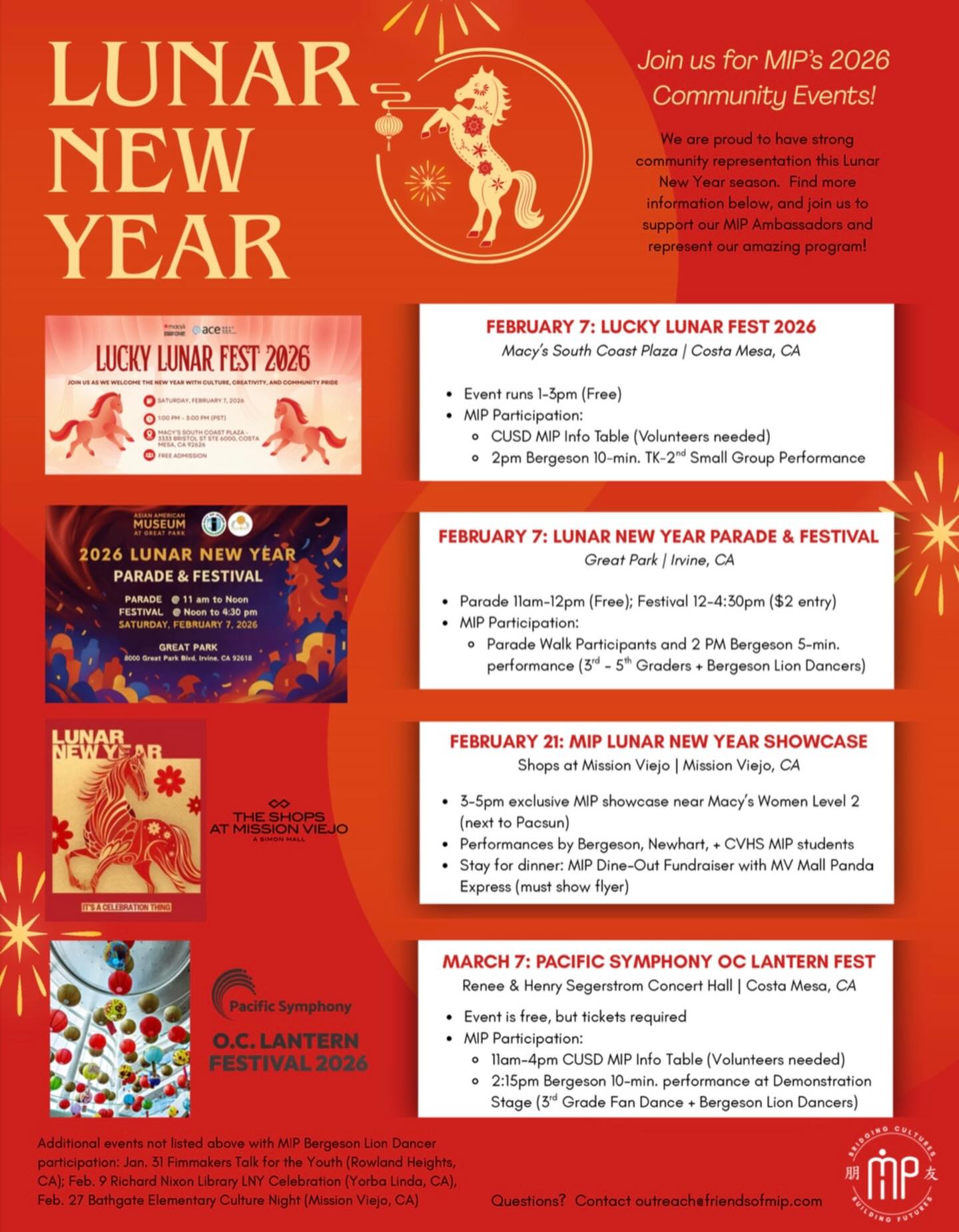 📣 CUSD’s MIP is showing up BIG this Lunar New Year season out in our community! Our student MIP Ambassadors are working hard to prepare for our upcoming performances and represent our amazing program. Our first events kick off this weekend at Macy’s South Coast Plaza and the Great Park in Irvine! We hope to see you there! 🐴🧧🪭
@bergesonbulldog
@fnmspanthers
@capovalleyhs
@capounified
#mandarinimmersionschool #mandarinimmersion #mandarinimmersionprogram #lunarnewyear2026
#chinesenewyear2026