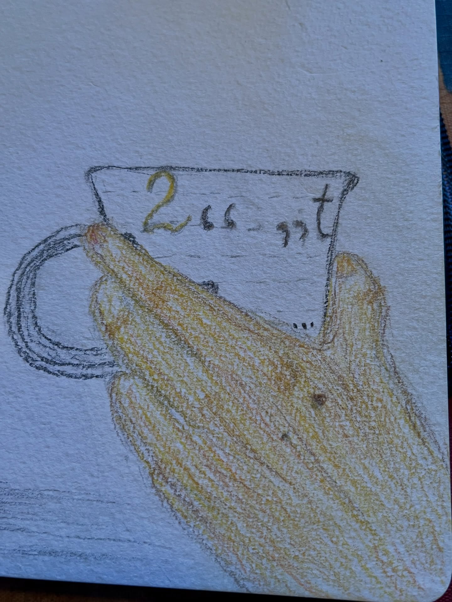 Check out my haiku poem… Flor de jamaica thrives
When té goes dormant but
Can we learn from them?
Today is the start of February. For poets, this can be the beginning of National Haiku Writing Month (@nahaiwrimoenespanol). For artists who follow Samantha Dion Baker (@sdionbakerdesign), this can be when you start the “My February” art challenge. For me, I love that I can mix both together.
For my sketch today, I drew my left hand holding one of my mugs that makes me think about writing while I wait to drink my tea. Are you participating in one of these challenges or both? Let me know in the comments. If not, or if you are, I hope you stay tuned for my updates as I share about these challenges. #GreekLatina #IndiePoet #NaHaiWriMo #IndieArtist #SketchbookArt