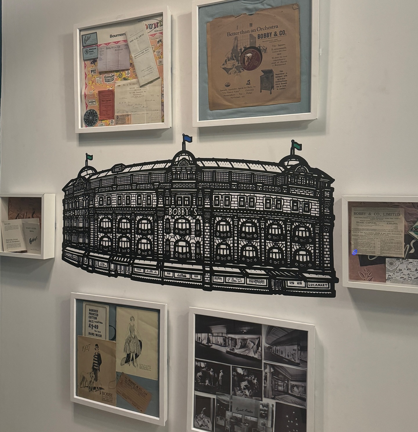 We have created a mini “museum” opposite our new lift on the ground floor, displaying pieces of Bobby’s history uncovered during construction and treasured gifts from our community.
From vintage staff guidebooks and pay slips to an old Bobby’s sick note and tea dance invitations.
These treasures border the new Bobby’s mural by the talented @lucanart, inspired by the larger one in our lower garden floor tunnel 🤩