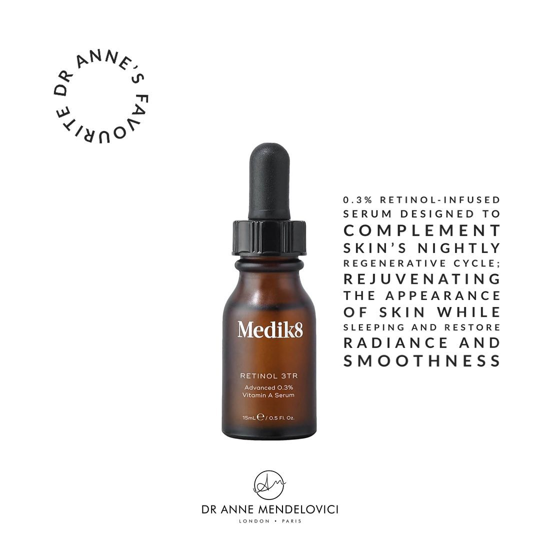 Have you started incorporated Retinol into your daily skincare routine? Retinol 3TR by @officialmedik8 helps to soften the appearance of fine lines and wrinkles, while promoting a visibly brighter complexion. One of Dr Anne Mendelovici’s favourites!