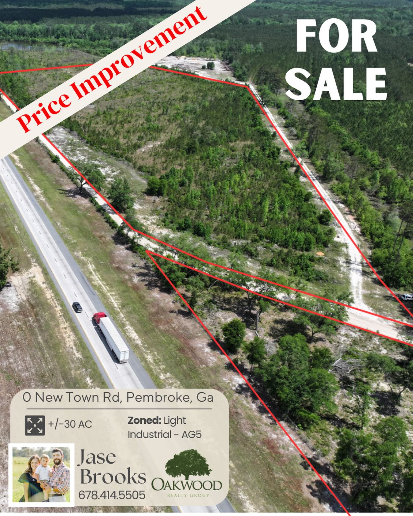 🚨Price Improvement - 0 New Town Rd🚨
.
Prime +/-30ac Development Opportunity | Light Industrial Zoning | New Town Rd & I-16 Frontage
.
Unlock the potential of this exceptional +/-30ac tract offering unmatched accessibility & visibility. Feel free to reach out with any questions and schedule your showing today!
.
Jase Brooks
Oakwood Realty Group
📱: 678.414.5505