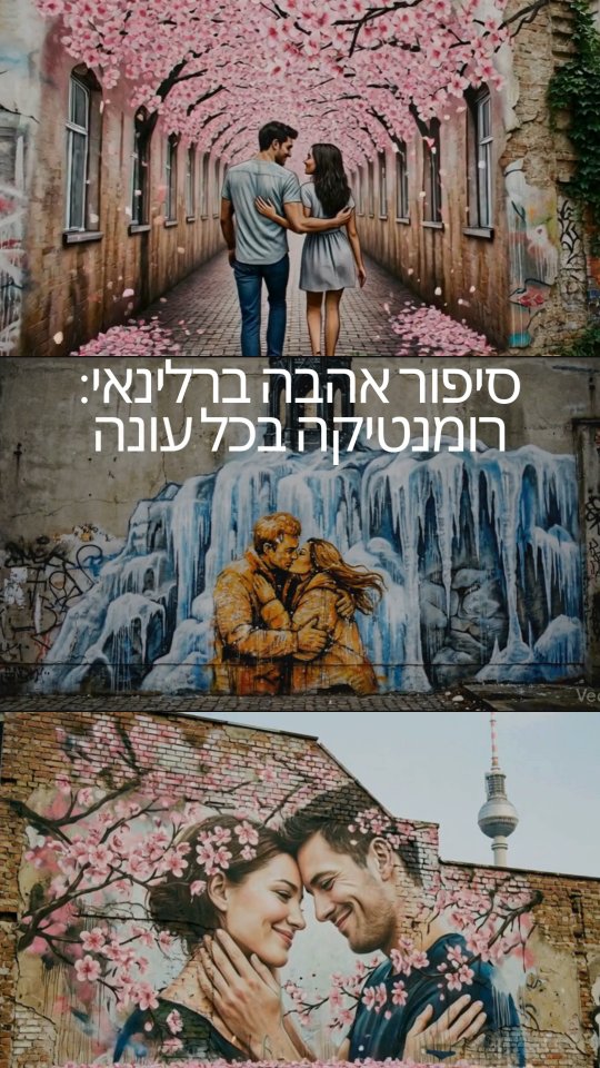 ברלין היא כמו מאהב ביישן - צריך לדעת איפה להסתכל כדי למצוא את העדינות שלה. 🌹✨
לקראת הוולנטיין, אספתי עבורכם את המקומות שהופכים את העיר הזו לרומנטית באמת, בכל מזג אוויר ובכל עונה בשנה:
❄️ חורף: להתחמם יחד ב-Vabali Spa או מול המפל הקפוא ב-Viktoriapark. 🌸 אביב: ריקודי סווינג וטנגו על שפת הנהר ב-Monbijoupark. ☀️ קיץ: שקיעות זהובות בסירת משוטים סביב "אי הנעורים". 🍂 סתיו: שלכת מלכותית בתעלות של "ונציה החדשה" בקיפניק.
ברלין היא התפאורה הכי טובה לאהבה, אם רק יודעים לאן ללכת.
המדריך הרומנטי המלא (מהדור