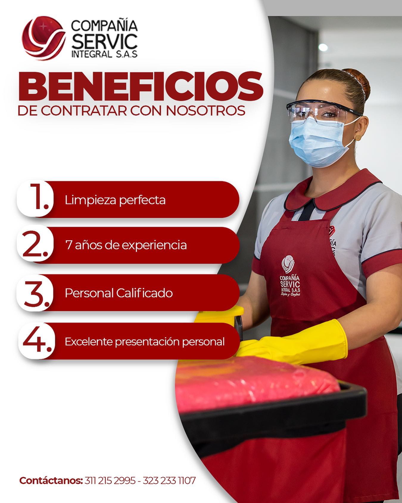 4 beneficios de contratar nuestros servicios 🙌🏼
1. Limpieza perfecta
2. 7 años de experiencia
3. Personal calificado
4. Excelente presentación personal
👉🏼Nos encargamos de la limpieza de tu empresa, oficina y sector comercial.
¡Contáctanos! 📲3112152995
📲3232331107
#aseoylimpieza #empresas #oficina #sectorcomercial #edificios #aseo #limpieza #villavicencio