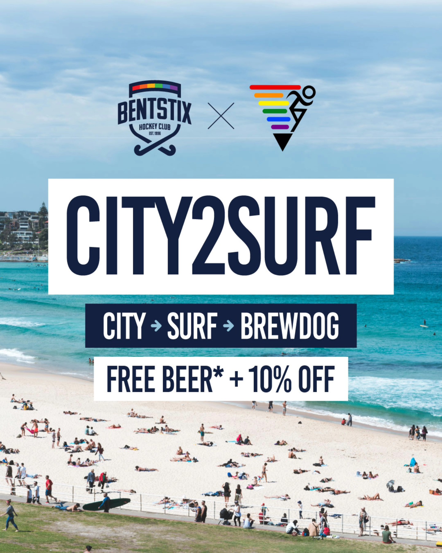Counting down the days, City2Surf is on THIS Sunday!
The celebration doesn't stop at Bondi, head straight to Brewdog South Eveleigh for well-deserved celebratory drinks (11 minutes train from Bondi Junction to Redfern).
• Bentstix & Frontrunners exclusive area booking from 11am.
• A free beer for all Bentstix and Frontrunners entrants with a City2Surf medal on arrival
• Bentstix 10% off code can be used on app or at bar for both Frontrunners and Bentstix
See you at the starting line! 💙