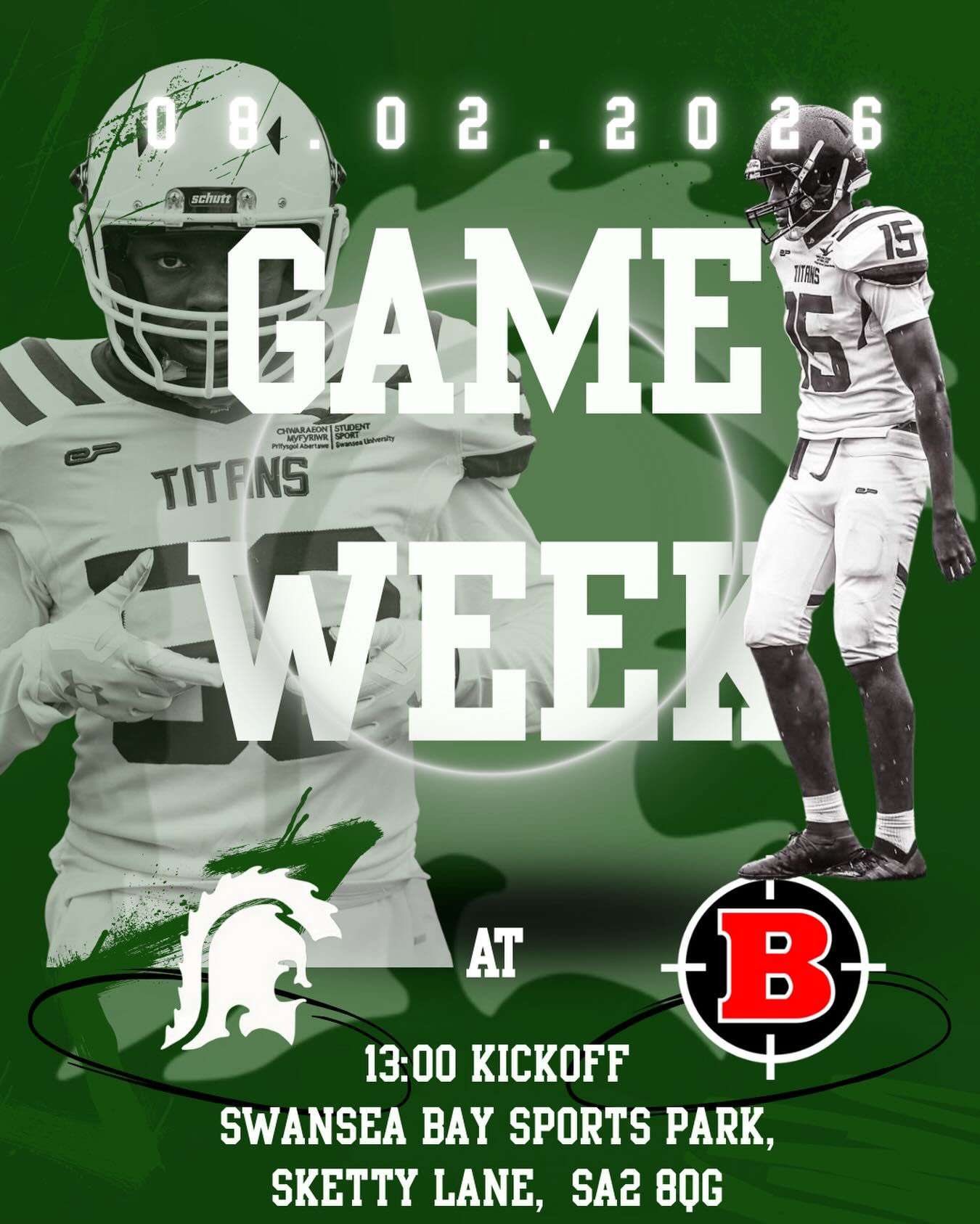 📣ITS GAME WEEK📣
It’s game week and It’s the battle of the unbeaten teams in this division against @uwebullets2s! We are hoping to come out of it victorious on Super Bowl Sunday! 🥳
We hope as many of you can come down and give the team the best support you can! 💚🤍
@cattle_and_co
@coyoteuglyswansea
@finetimephotography
#swanseatitans#americanfootball#gameweek#titan#superbowlsunday