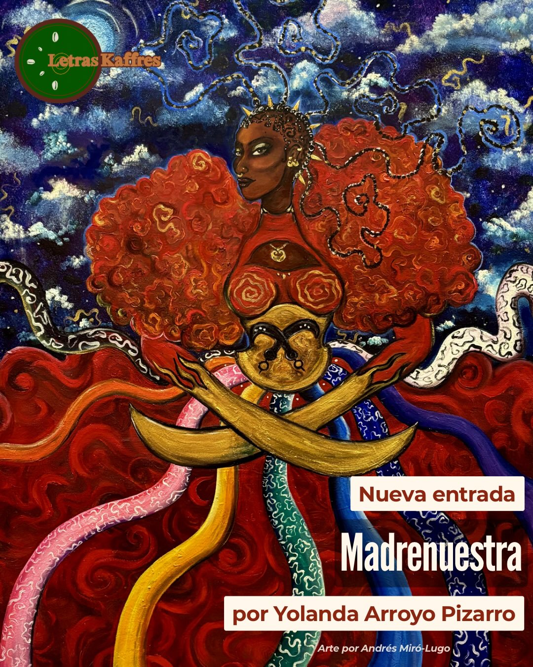 📜#JuevesdeLetrasKaffres para rezar “Madrenuestra” de la escritora afroboricua Yolanda Arroyo Pizarro @yolandaarroyopizarro . En este poema la afrodiva propone la reescritura del rezo desde la ancestralidad y el afrofeminismo como acto de resistencia.
📖 En nuestra sección de #Afropick se encuentra la primera novela del escritor Xavier Valcárcel @xavovalcarcel “Los nidos”. Le reseñiste Ámbar Sánchez Báez @itsn0t.ambar conversa con esta pieza literaria en la que se presentan los mundos alternos que atraviesan la disidencia sexual de una sociedad tanto caribeña como latinoamericana.
Para leer y compartir estas publicaciones, visita letraskaffres.com 📲 | Enlace en bio